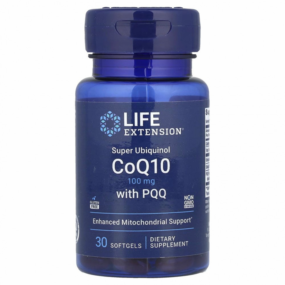 Life Extension, Super Ubiquinol, коэнзим Q10, 100 мг, пирролохинолинхинон, 10 мг, 30 капсул