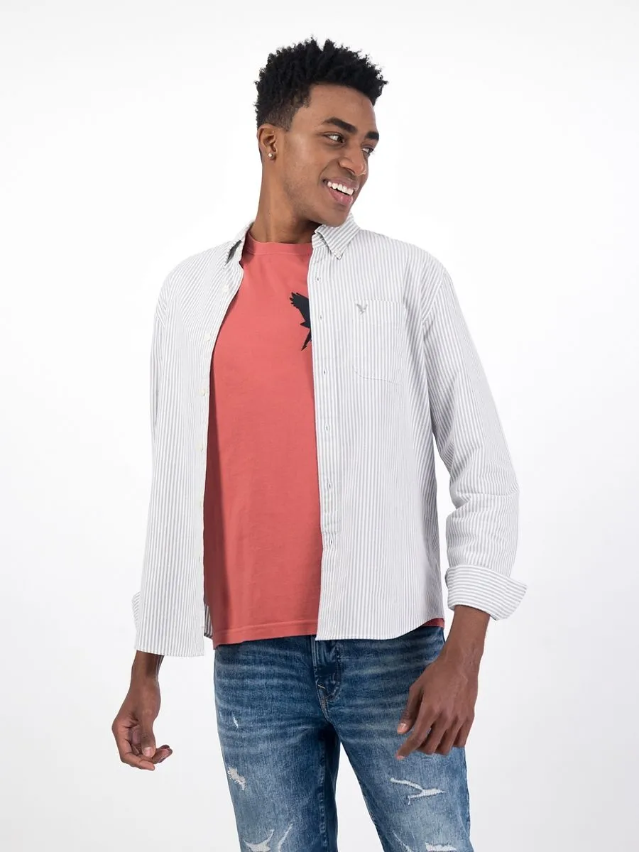 AMERICAN EAGLE MEN 2104 INT CF BTD BENGAL STRIPE OXFORD W EAGLE 020 GRAY