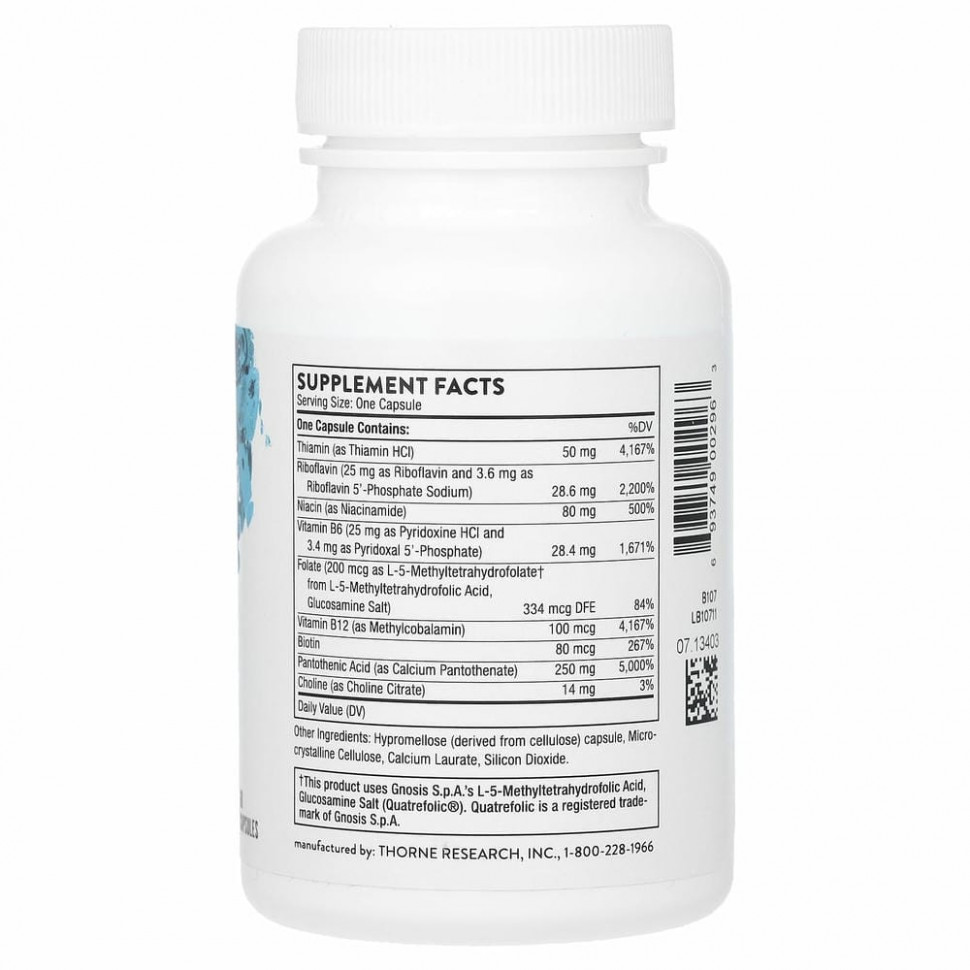 Thorne Research, комплекс витаминов группы B, против стресса, 60 капсул