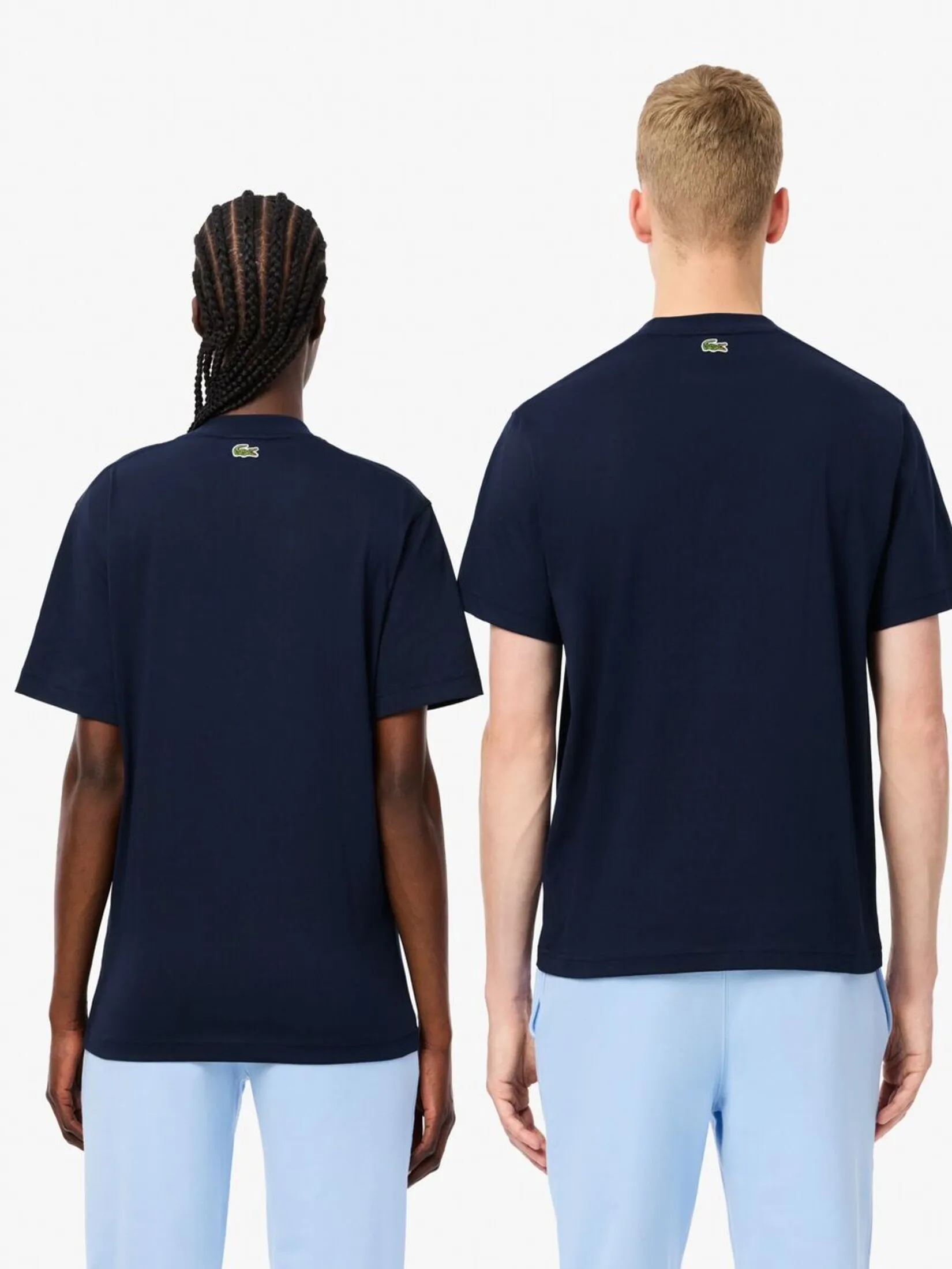 LACOSTE Signature Print Cotton T-shirt Blue