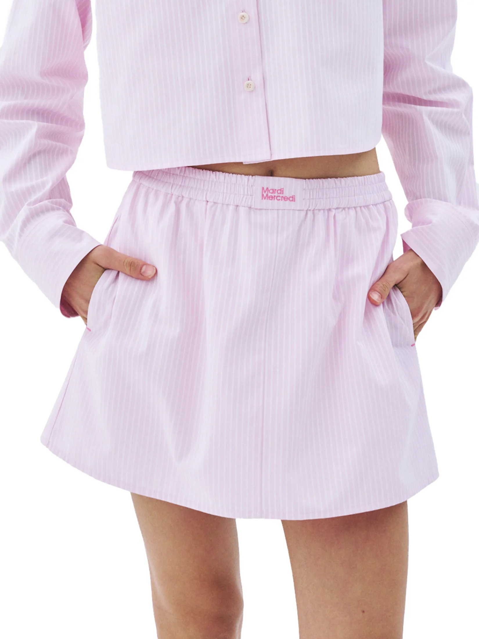MARDI MERCREDI Cotton Mini Skirt Stripe Pink F