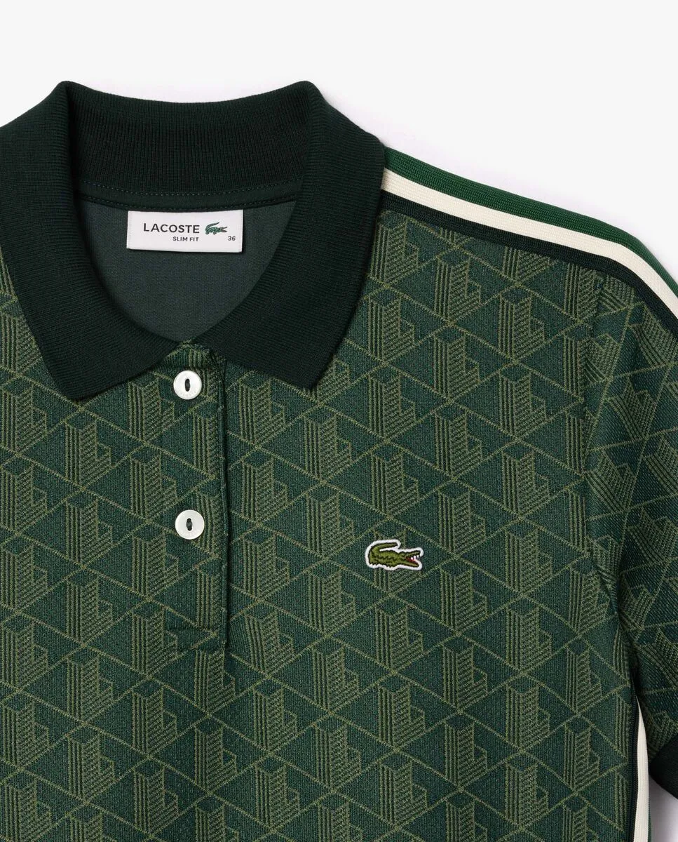 LACOSTE Slim Fit Monogram Jacquard Polo Dress Green