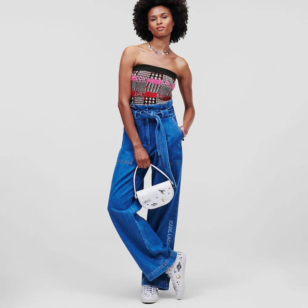 KARL LAGERFELD BOUCLÉ TUBE TOP BOUCLE PINK CHECK