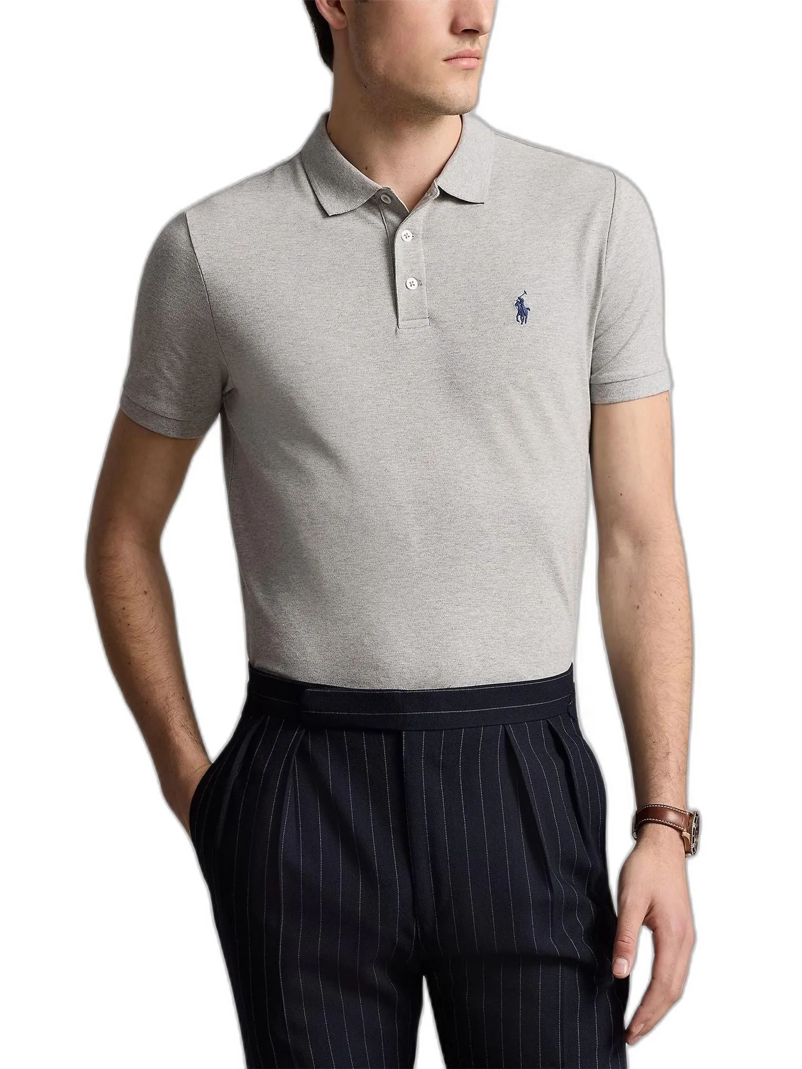 POLO RALPH LAUREN Men Polo-Custom Slim Fit Stretch Mesh Polo Shirt MNPOKNI1N822992-Grey