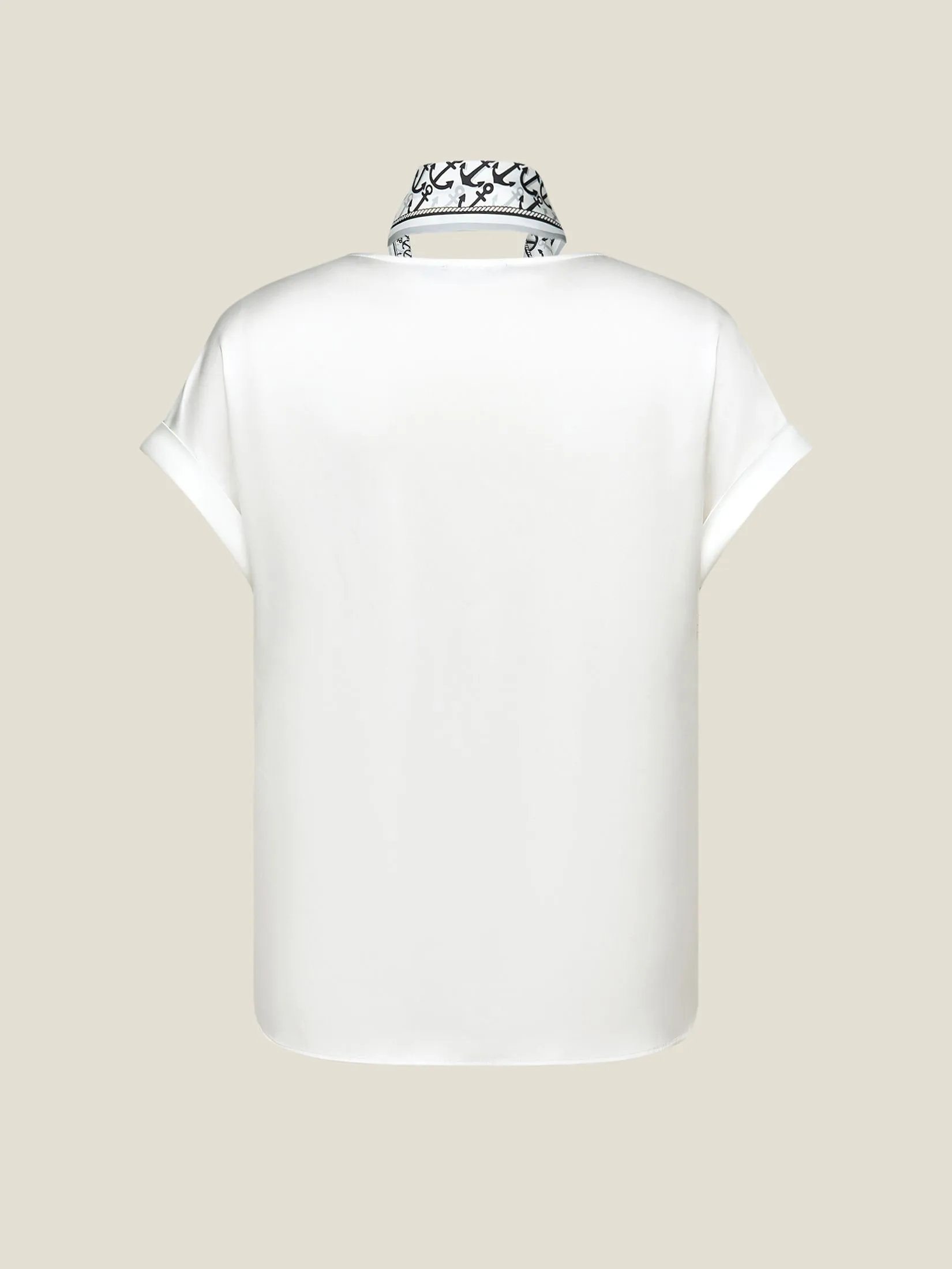 G2000 Women Clothing Satin Short Sleeve Blouse With Scarf & Ring  Regular Fit - Off-White