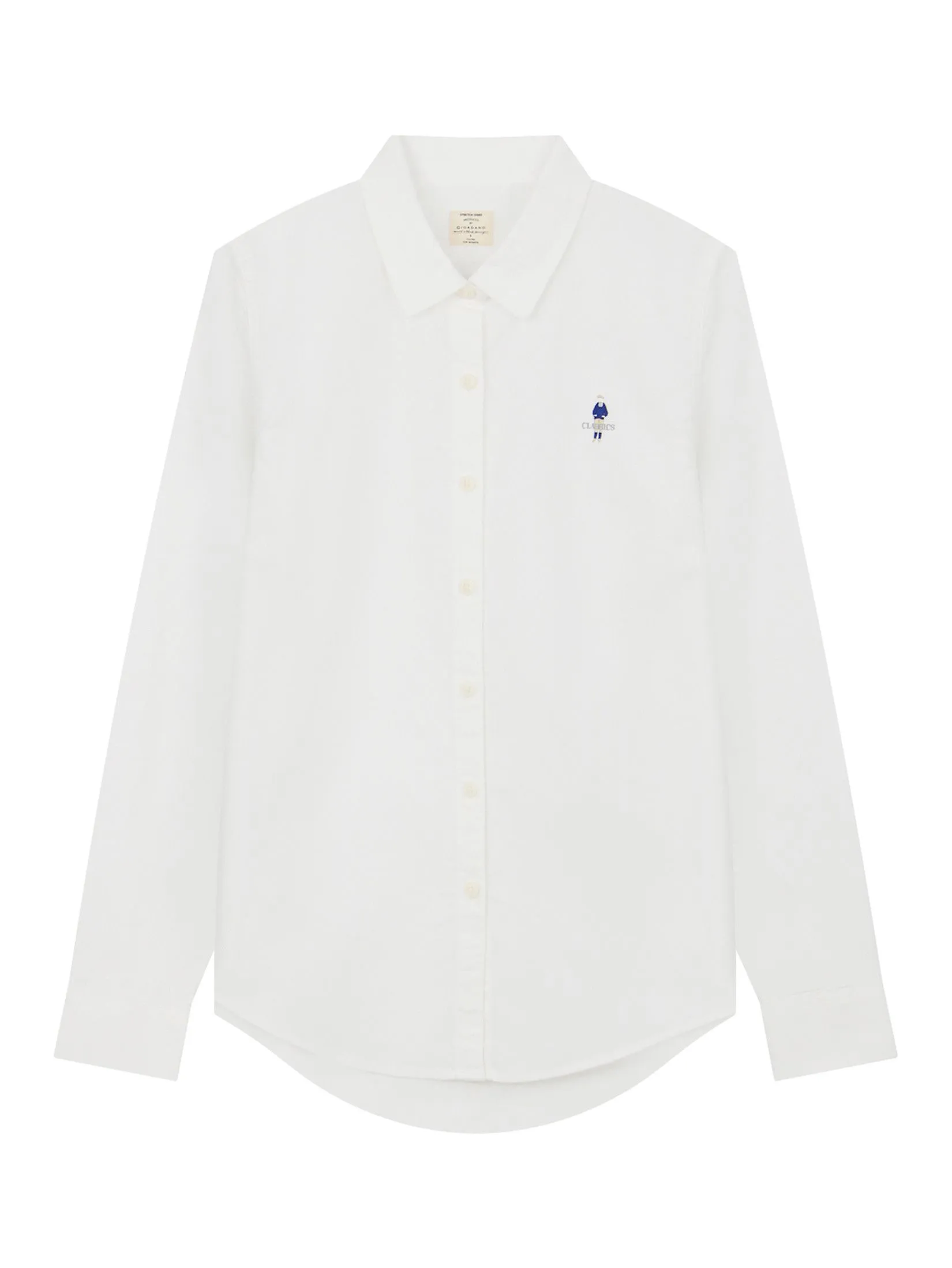 GIORDANO Women's Slim Embroidery Oxford Shirts (Classic Man) Signature white