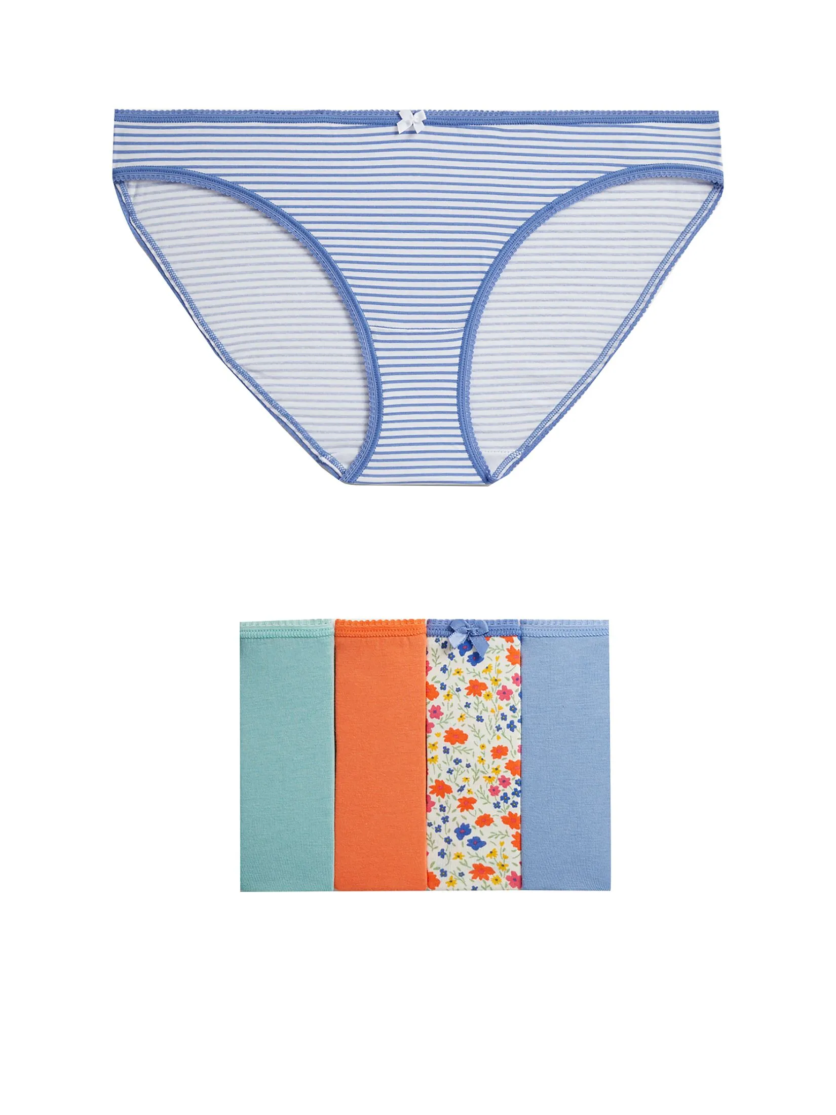 MARKS & SPENCER Women Bikini Briefs Knickers Cotton Lycra 5pk Multi-Color Size - 16 UK