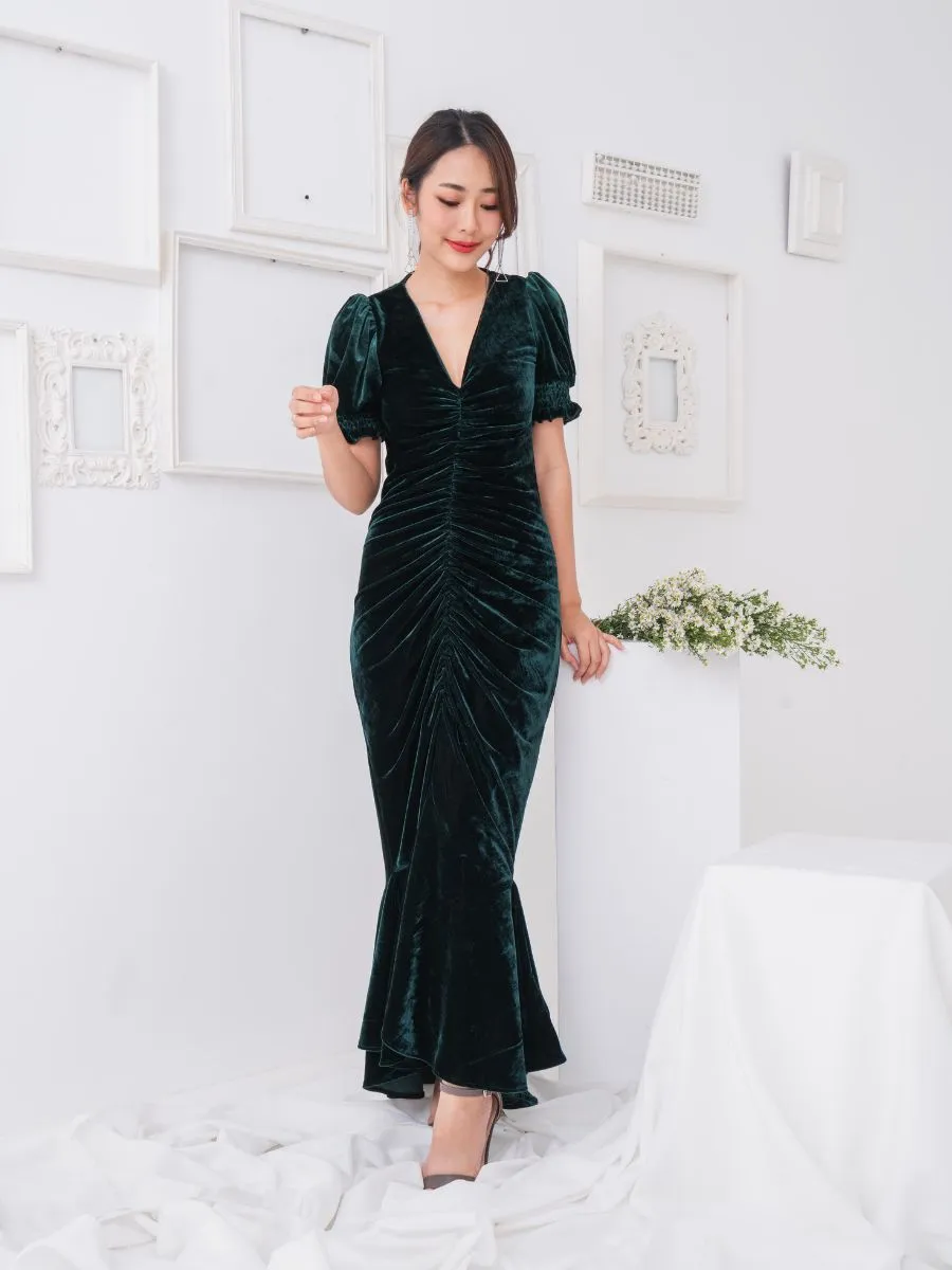 ROSE THE LABEL Jasmin velvet dress Green