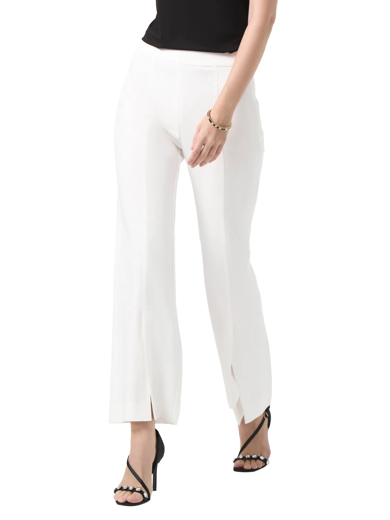 F-FASHION Fit & Flare Leg Slit Trouser Women White