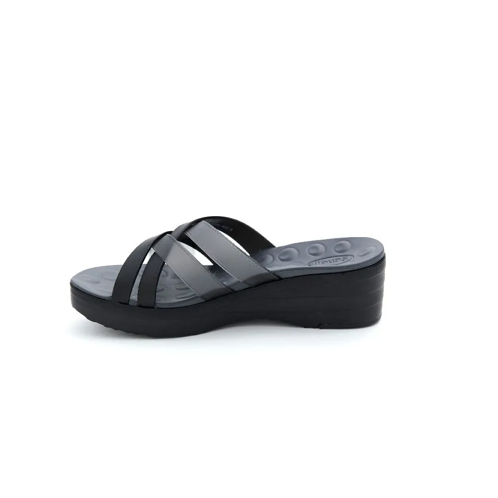 SCHOLL Black/Grey Slide Sandals - Cindy