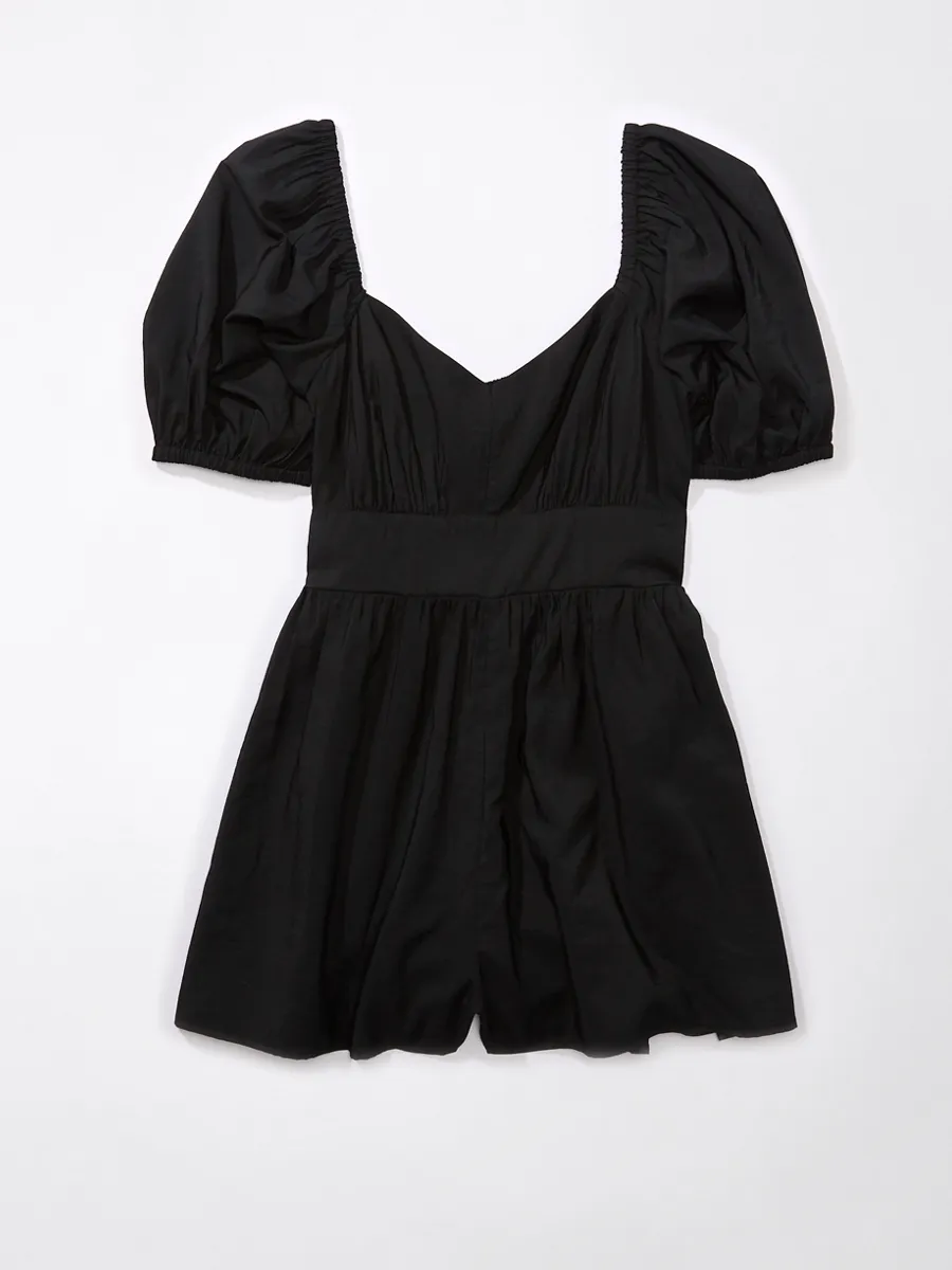 AMERICAN EAGLE WOMEN 7586 CUTOUT BOX PLEAT ROMPER 001 BLACK