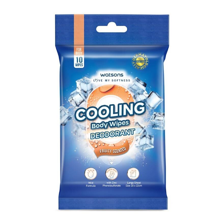 Watsons Cooling Body Wipes Deodorant Fruity Scented 10s.