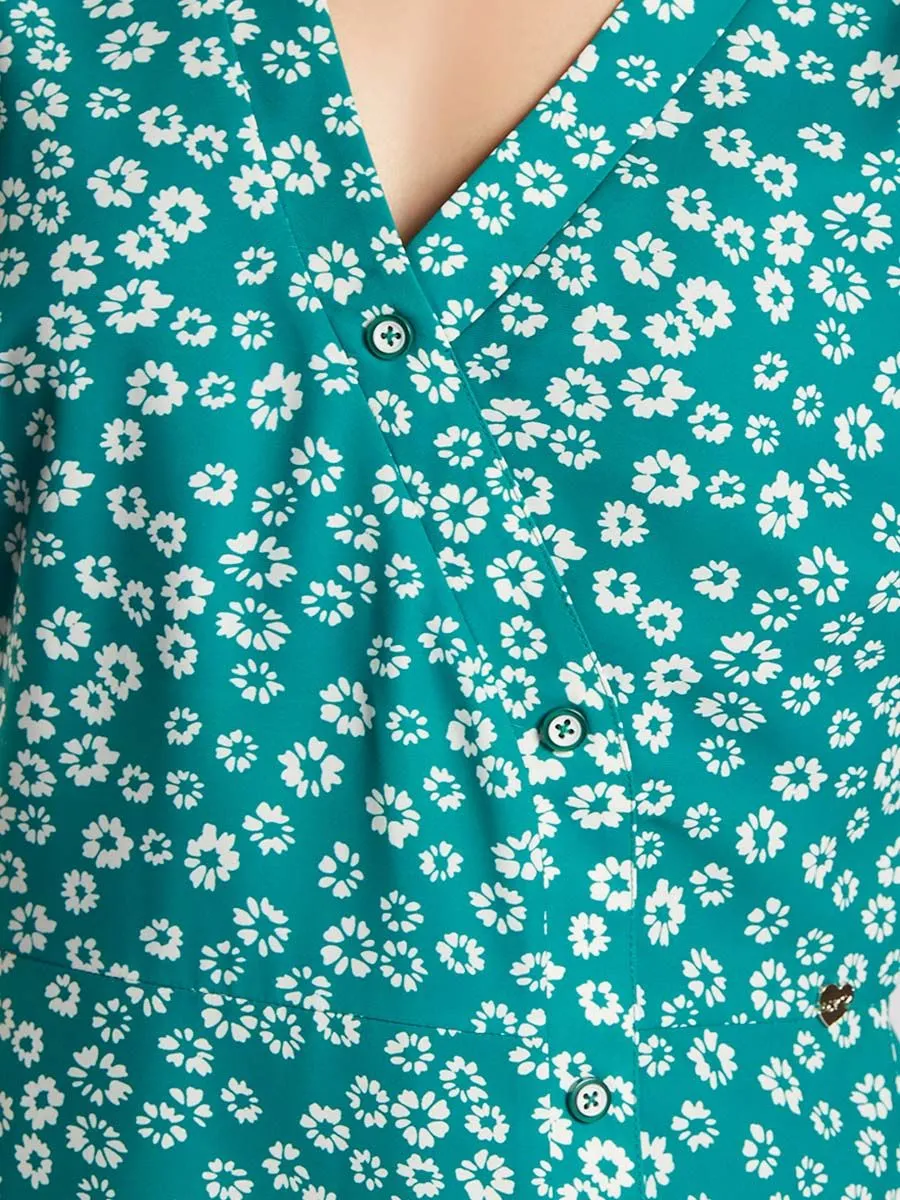 ESP Floral Print Dress Women Dark Green