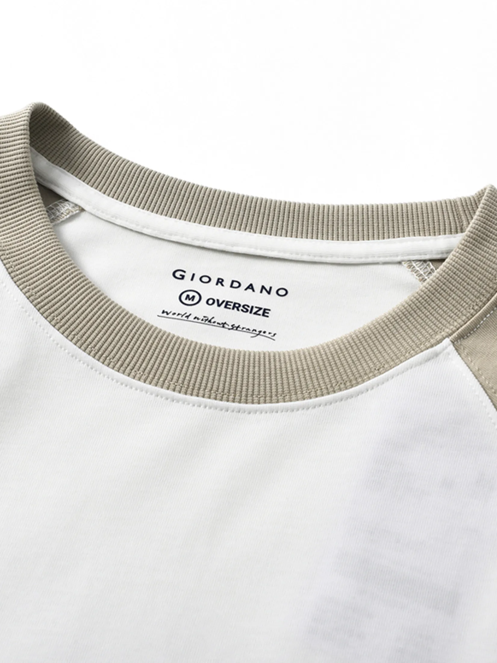 GIORDANO Men s City Wander Collection Short Sleeve Oversize Tee White x Khaki