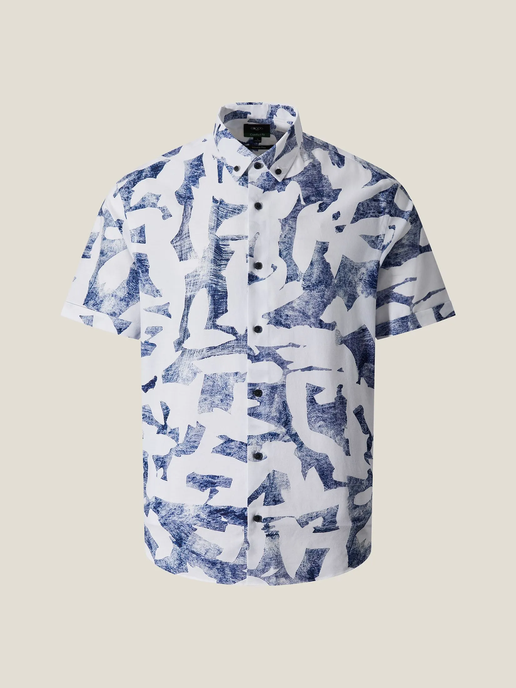 G2000 Men Clothing Cotton Digital Print Oxford Short Sleeve Casual Shirt  Comfort Fit - White