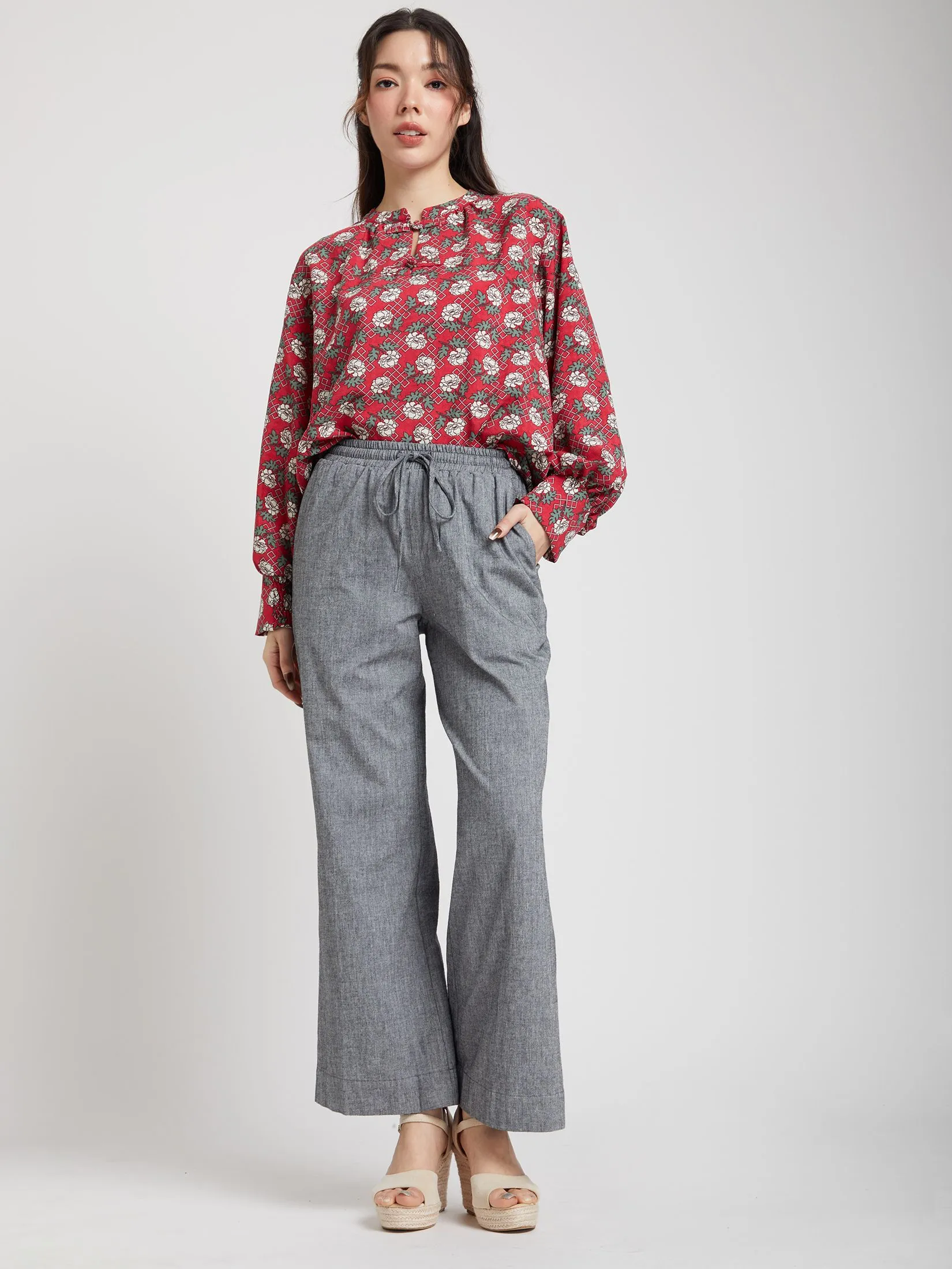 EASY PIECES Women Blouse Long Sleeves Round Neck Print