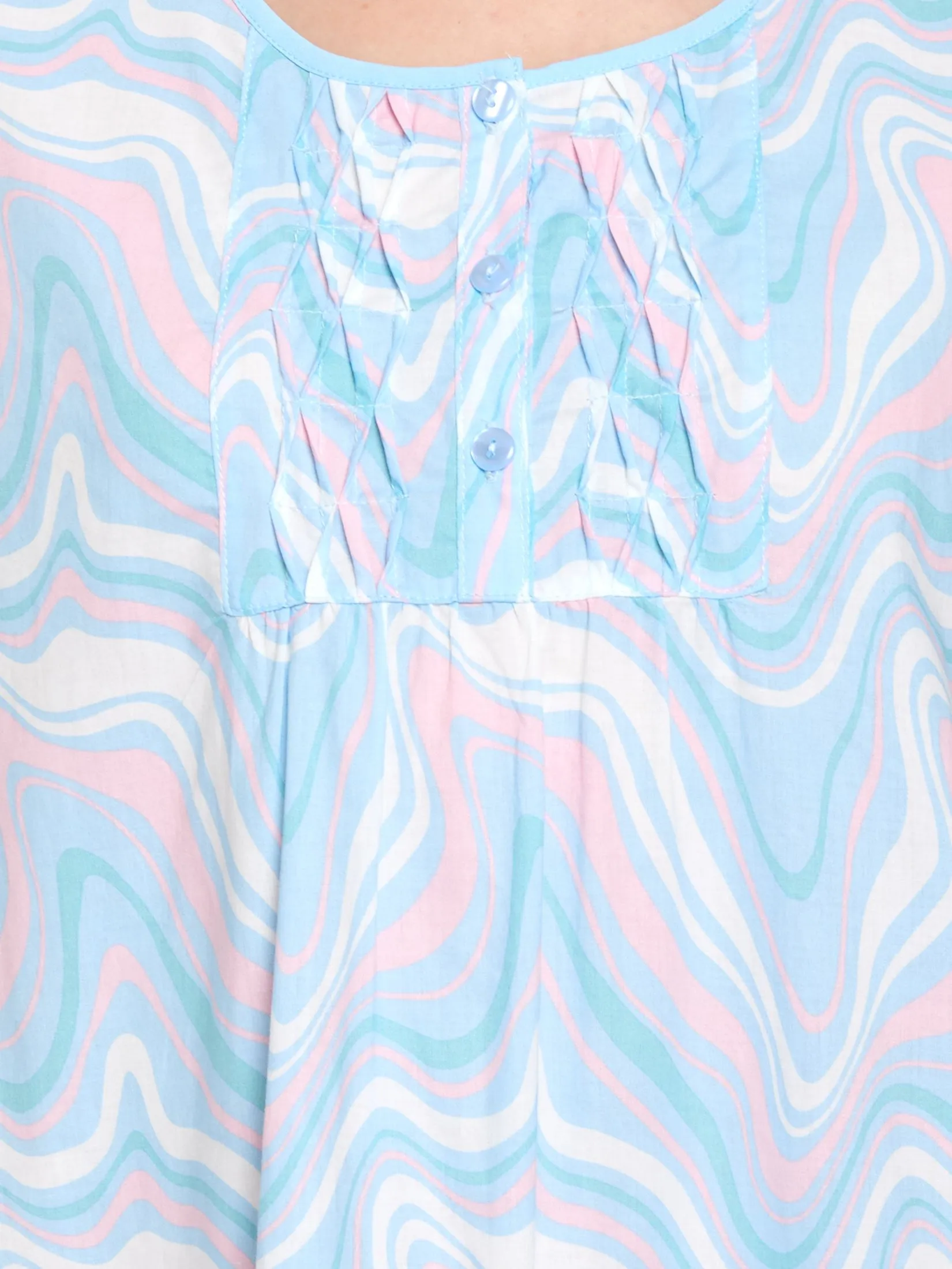 CLAUDIA'S ROMANCE Women Pyjamas Dress Sleeveless Round Neck Marble Swirl Light Blue