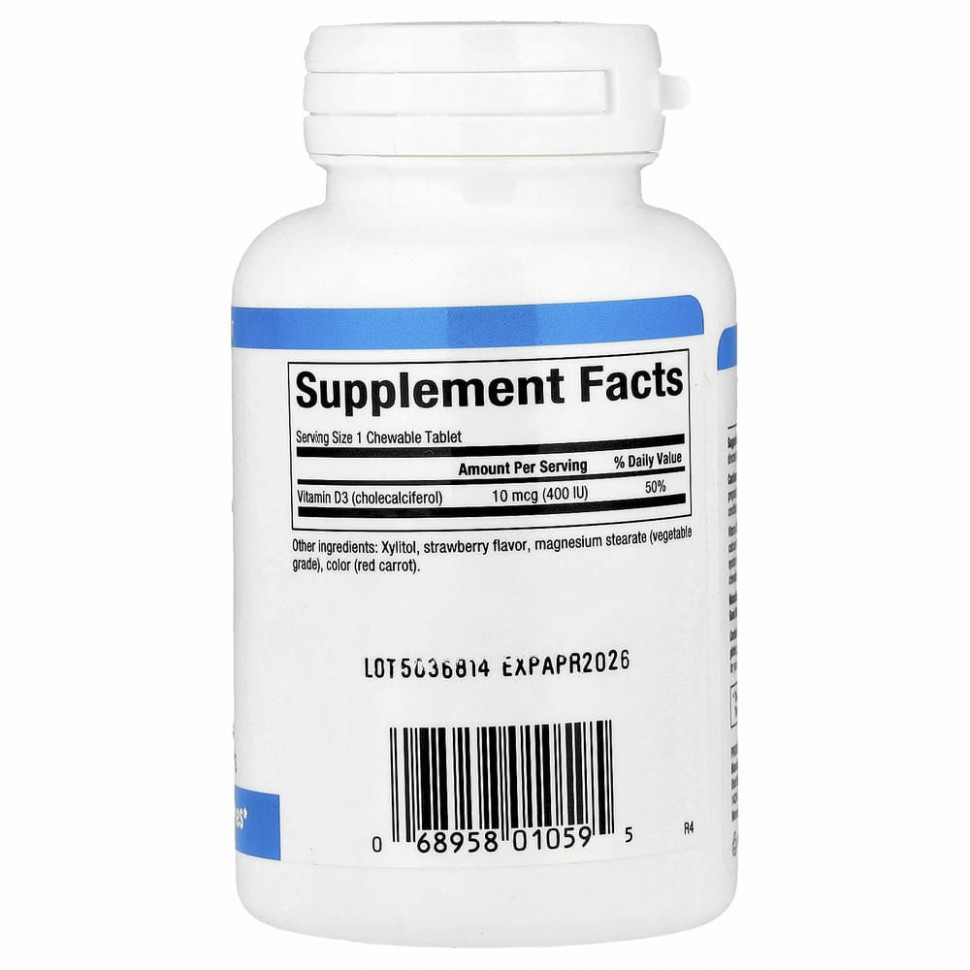 Natural Factors, витамин D3, клубничный вкус, 10 мкг (400 МЕ), 100 жевательных таблеток