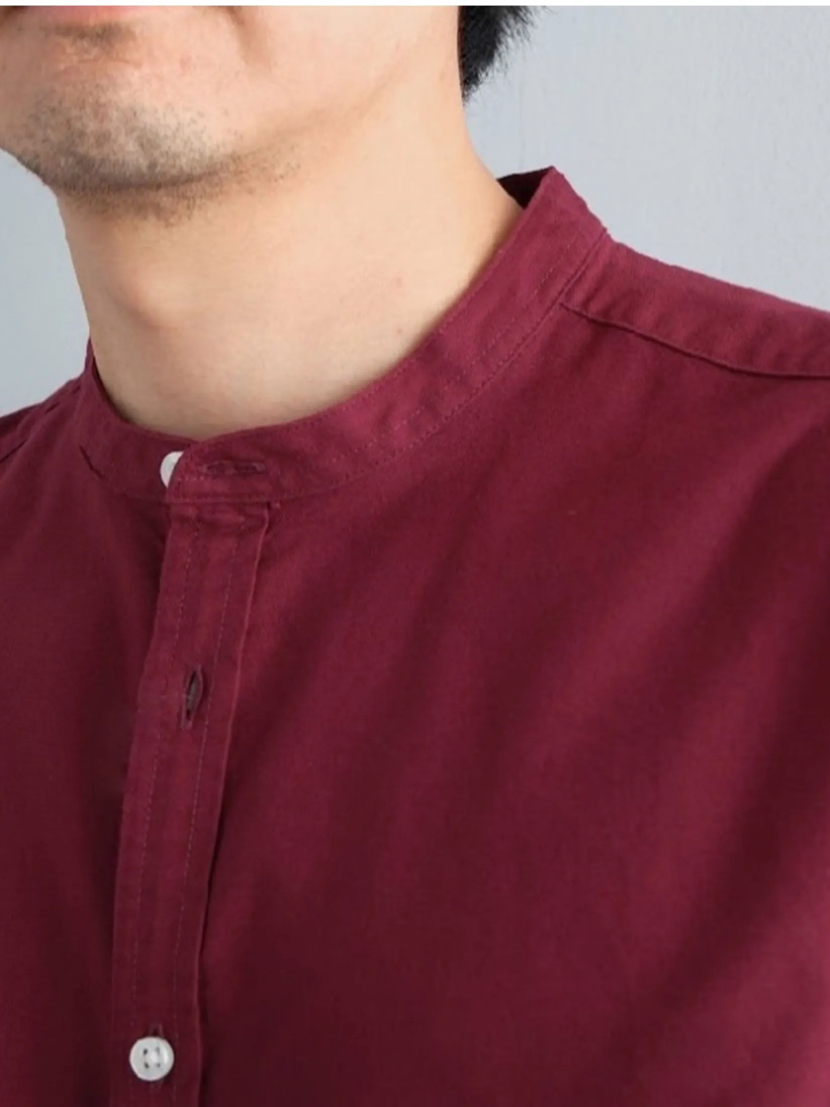 ERA-WON Men's Oxford Shirt Short Sleeve Comfort Fit Mandarin collar Maroon