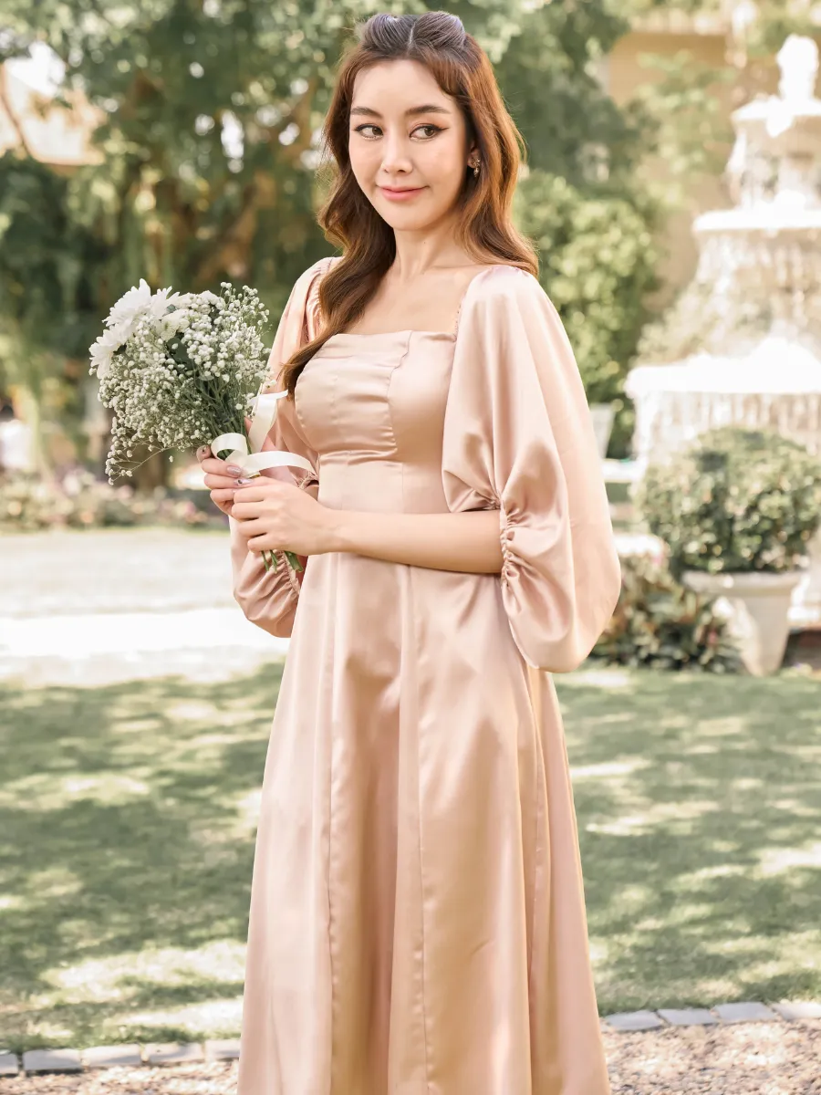 ROSE THE LABEL Gold-Scarlett satin dress