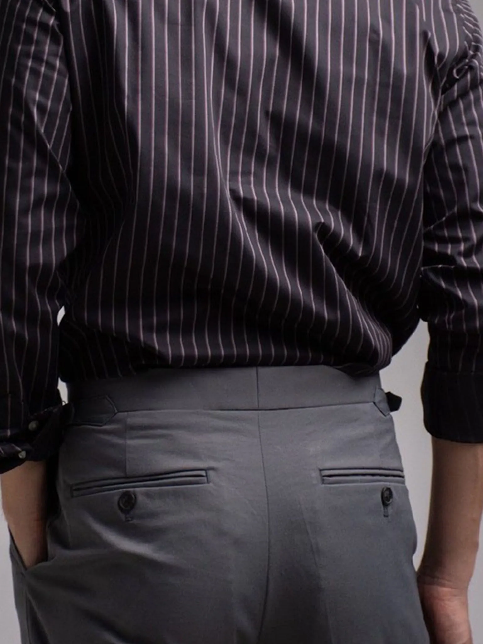 ERA-WON MEN'S PANTS DOUBLE BELTS TROUSERS GOLDEN HOOKS GREY