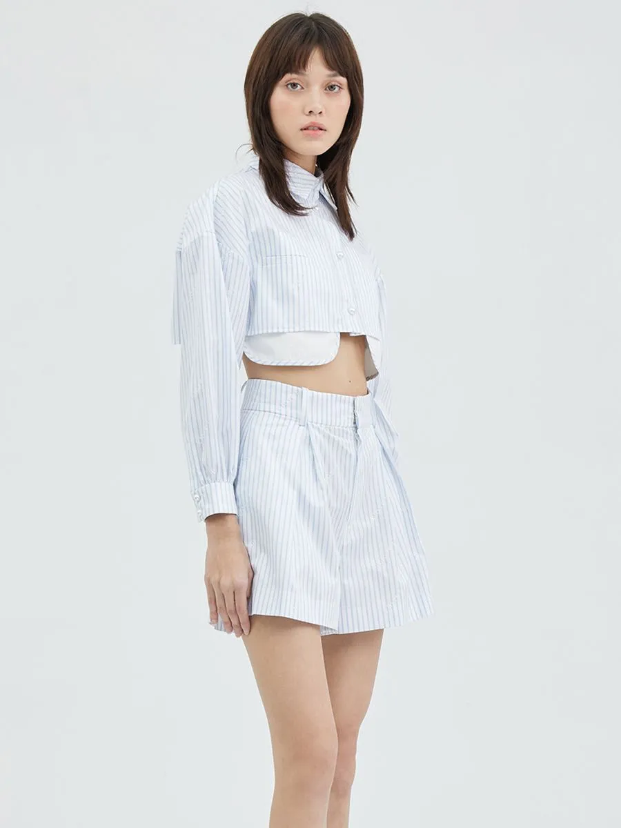 KLOSET (RS23) Striped Embroidered Shorts With Pockets At The Sides White