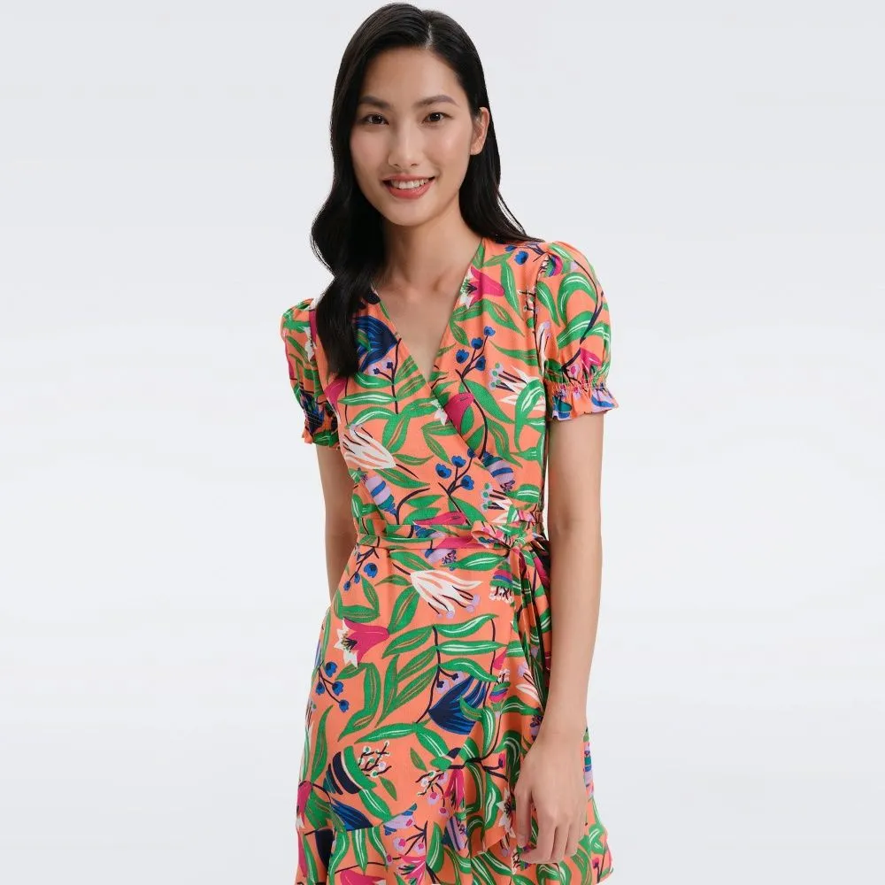 DIANE VON FURSTENBERG DVF EMILIA MINI DRESS FANTASIA FLORAL CORAL REEF