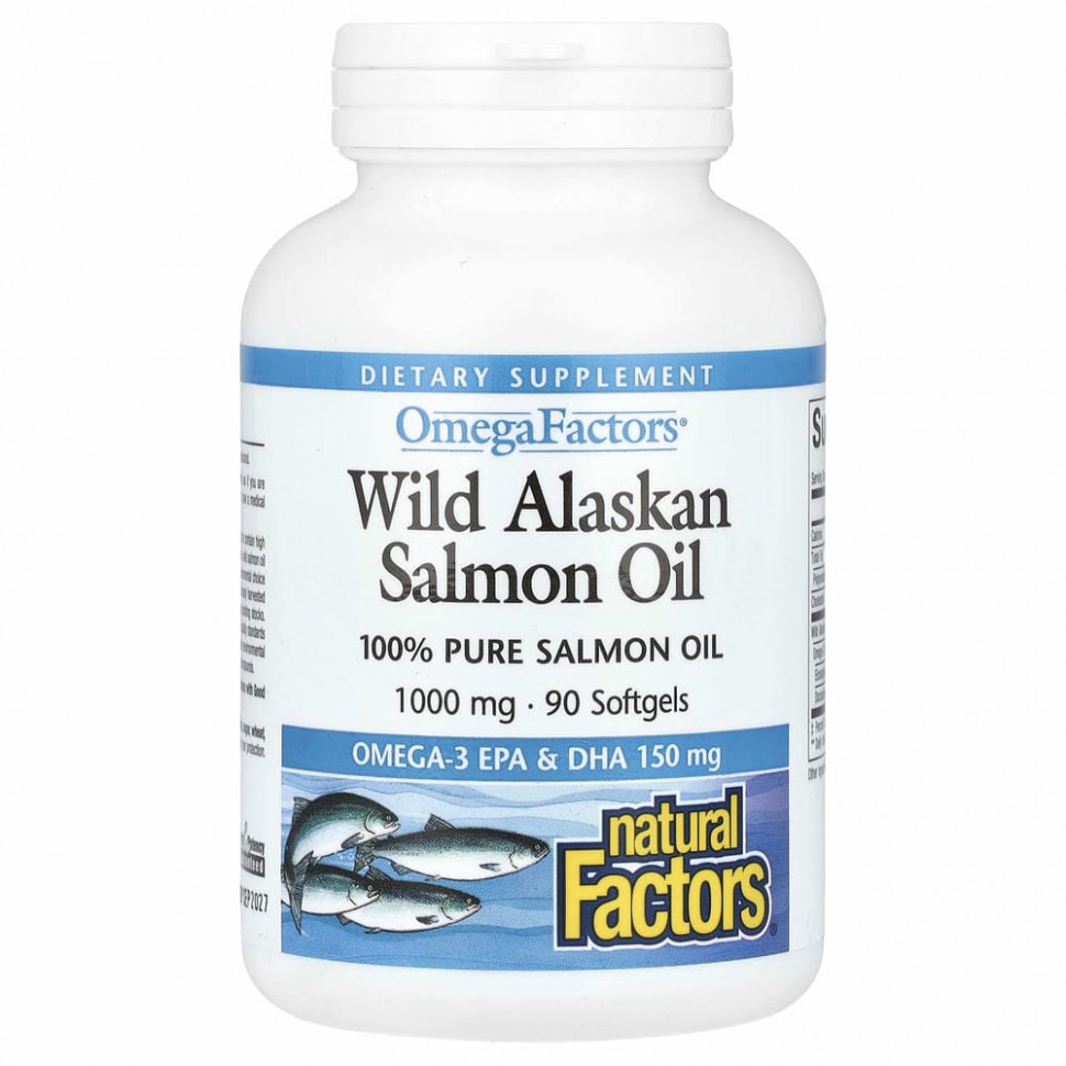 Natural Factors, жир дикого аляскинского лосося, 1000 мг, 90 капсул