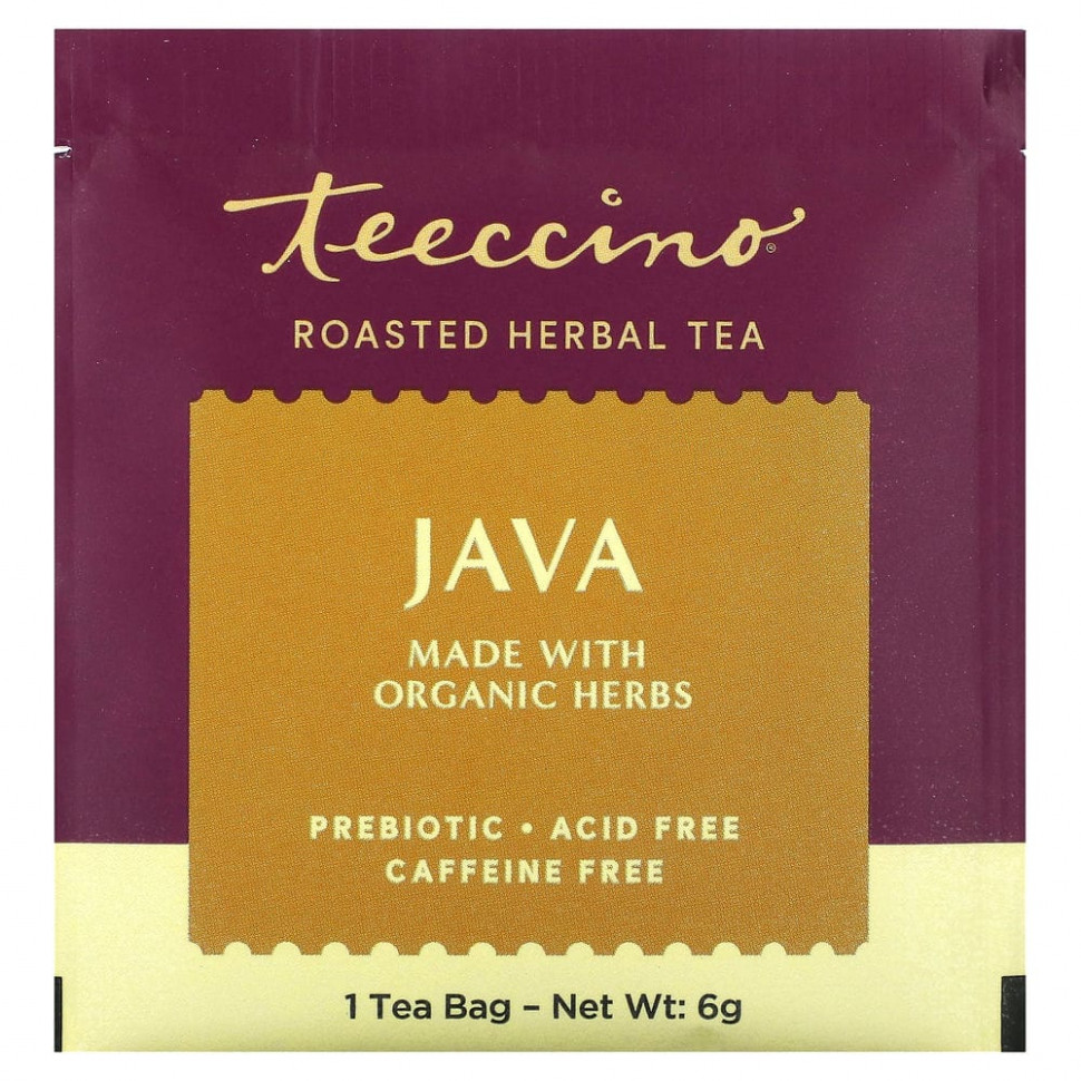 Teeccino, Жареный травяной чай, Java, без кофеина, 25 чайных пакетиков, 150 г (5,3 унции)