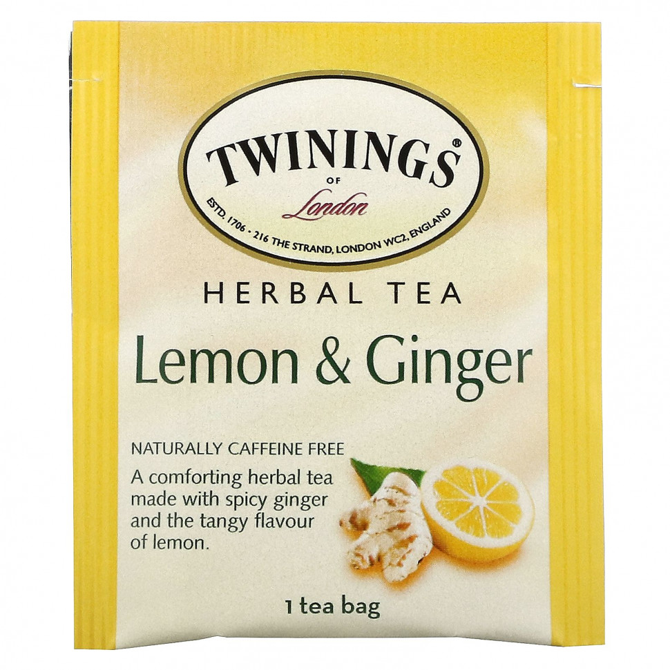 Twinings, Травяной чай, без кофеина, лимон и имбирь, 20 пакетиков, 1,32 унции (37,5 г)