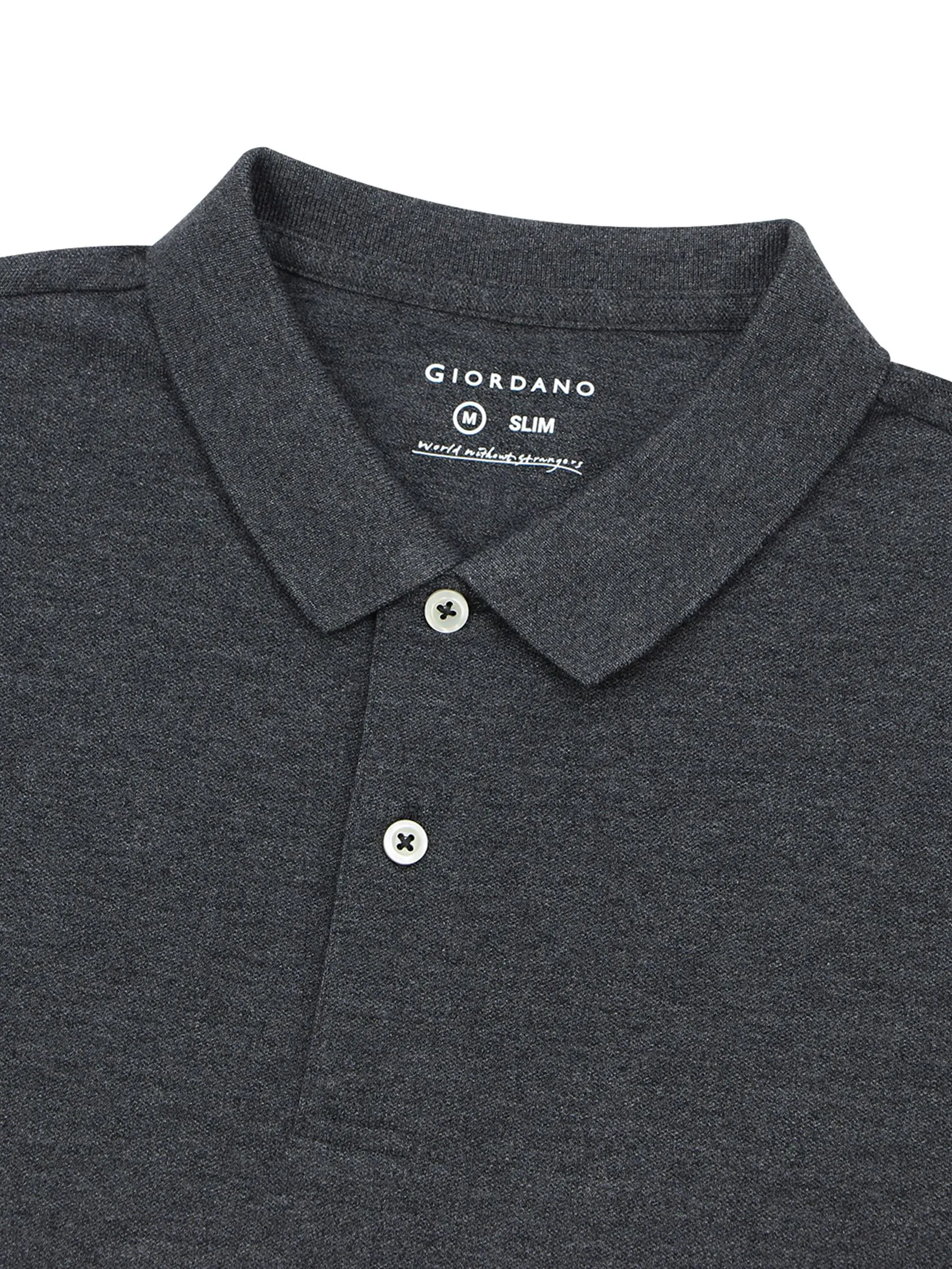 GIORDANO Men's Cotton Lycra Solid Polo Melange Dark Grey