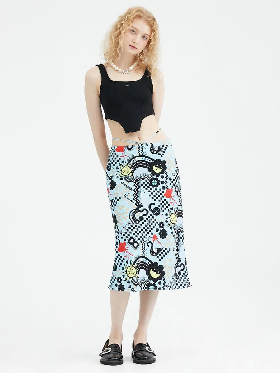 KLOSET (PF23)Symbolic Print Midi Skirt Blue Size - XS