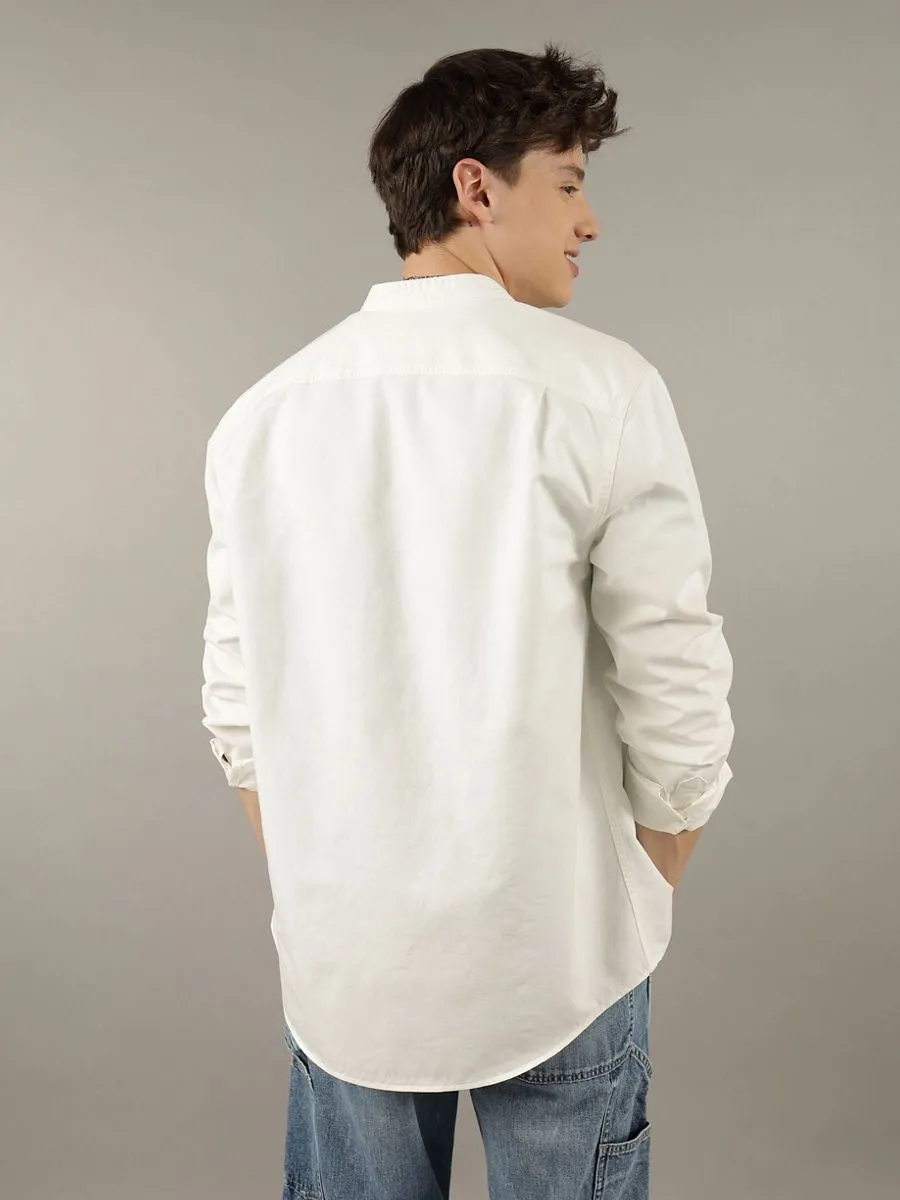 AMERICAN EAGLE MEN 2388 CF BAND COLLAR HENDRIX TWILL SHIRT 106 CREAM