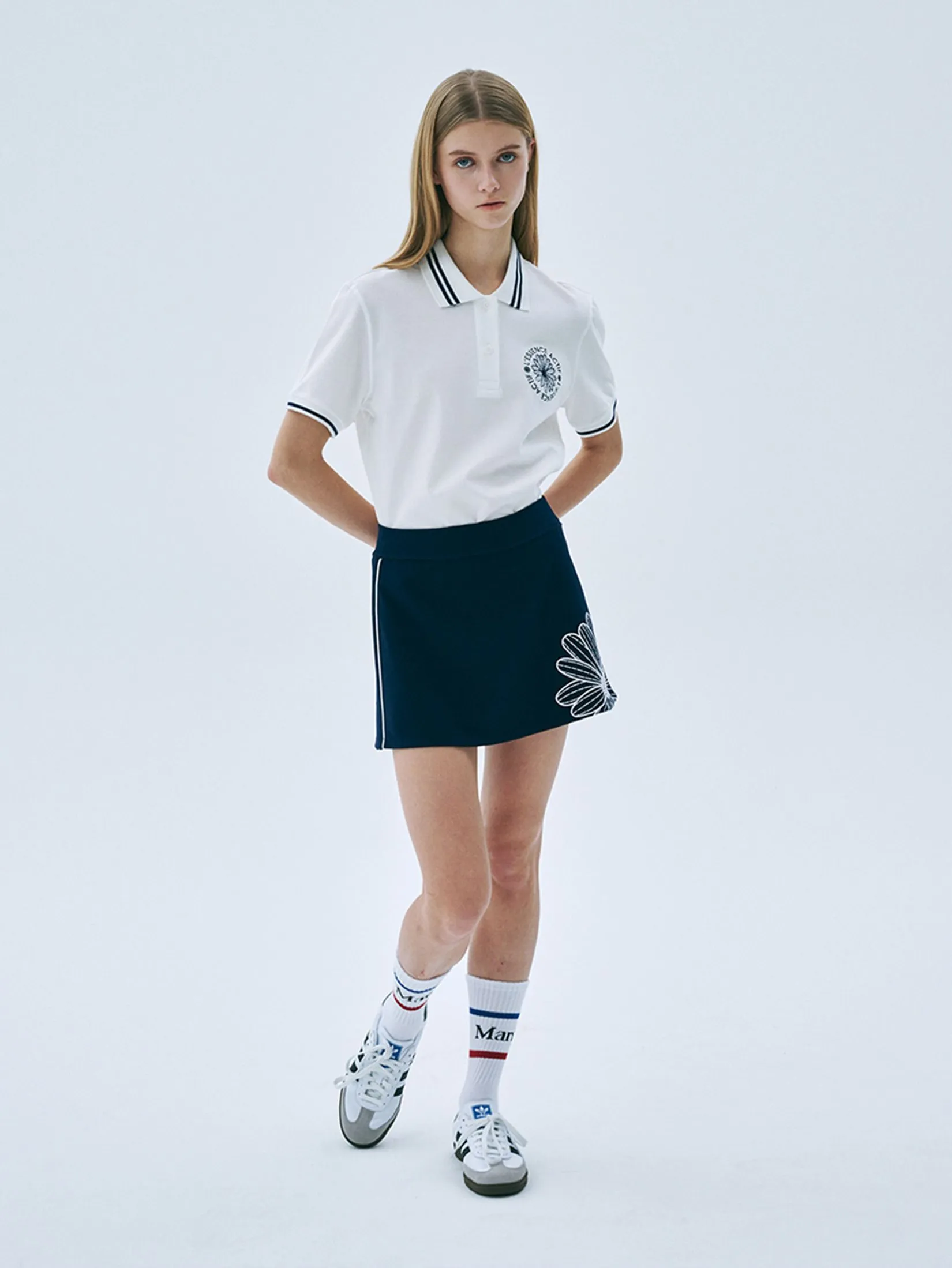 MARDI MERCREDI ACTIF A Line Mini Skirt Theflower Navy Ivory