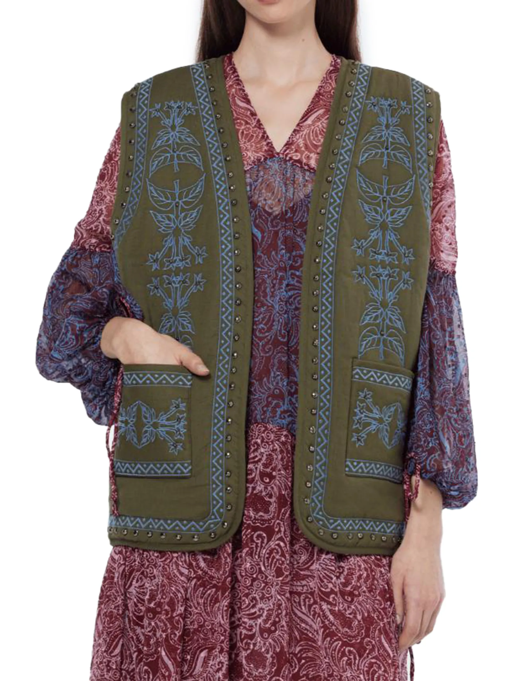 SCOTCH&SODA Women Gilet Floral Embroidered Classic Green Size - L