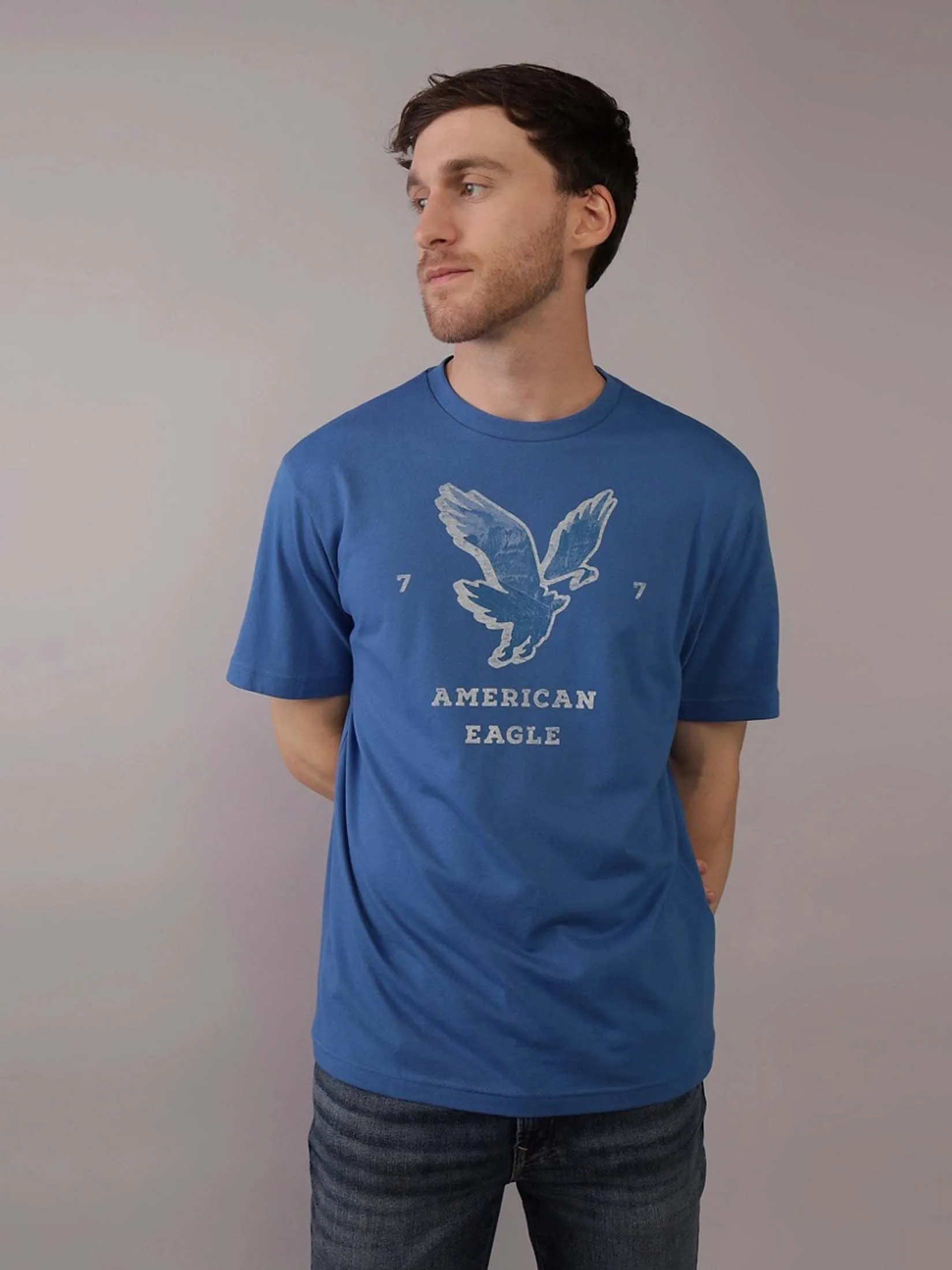 AMERICAN EAGLE MEN G SS BTS24 CORE BRAND SET IN TEE- CVC 160 DD + SERIOUSLY SOFT WASH 400 BLUE
