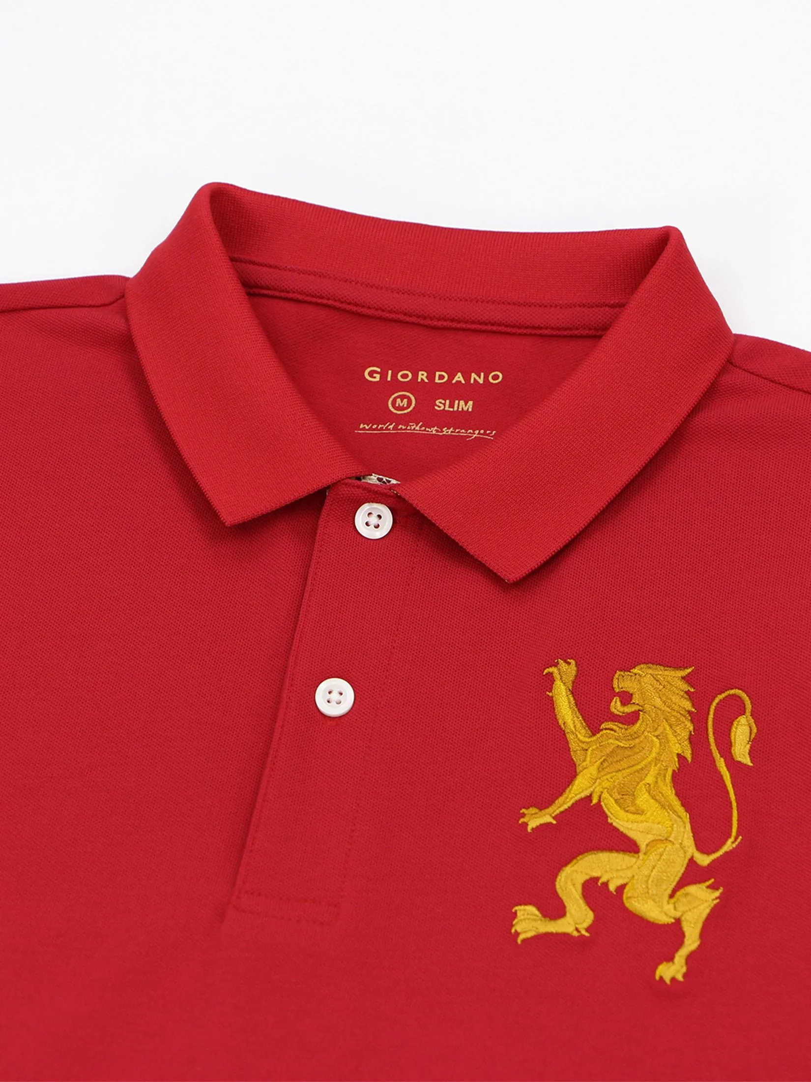 GIORDANO Men's Slim Embroidery Bold Polo (3D Lion)  Haute Red