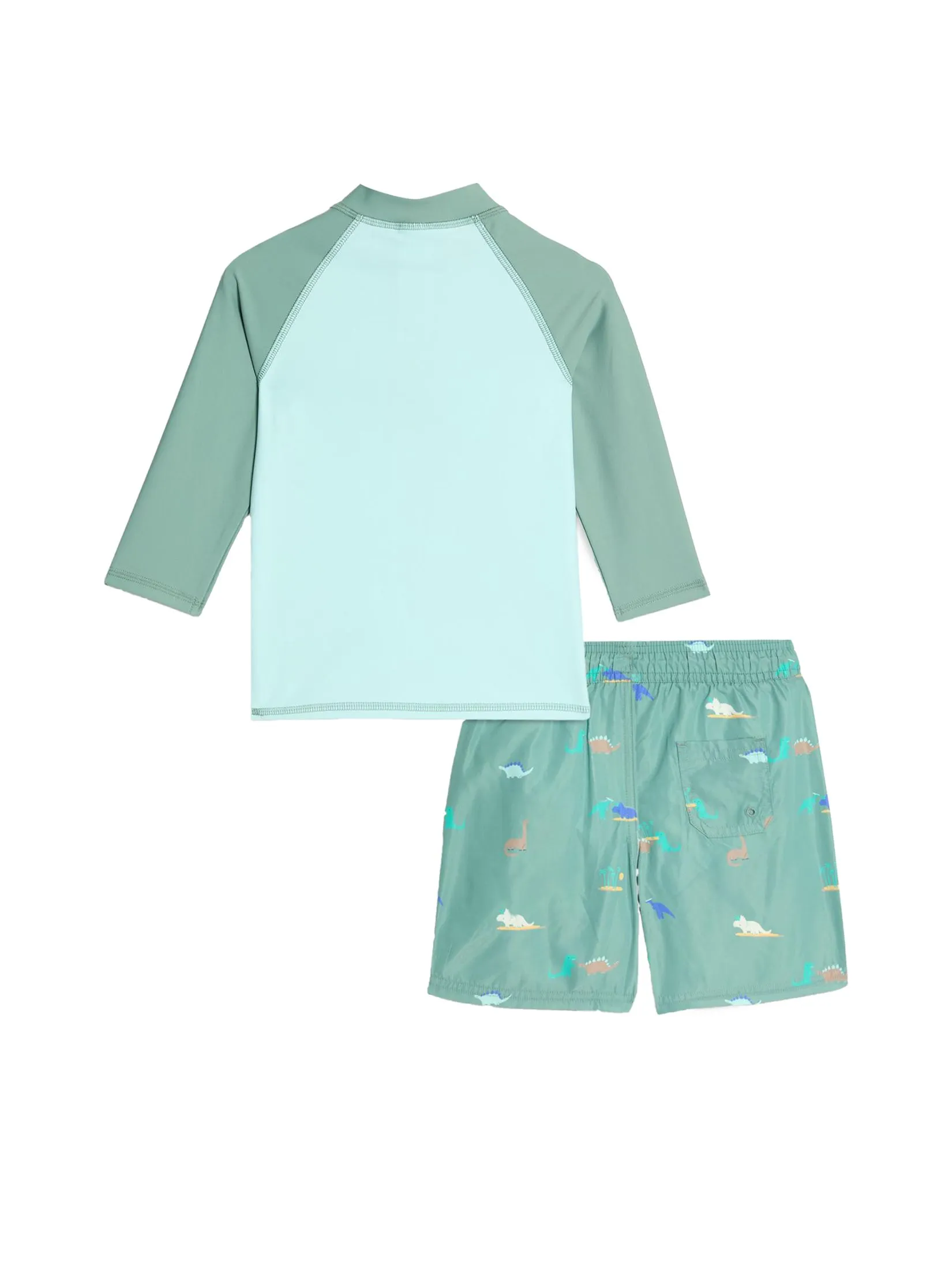 MARKS & SPENCER KIDS Boy Toddler Swim Set 3/4 Sleeve Dinosaur 2 Pc Green Mix