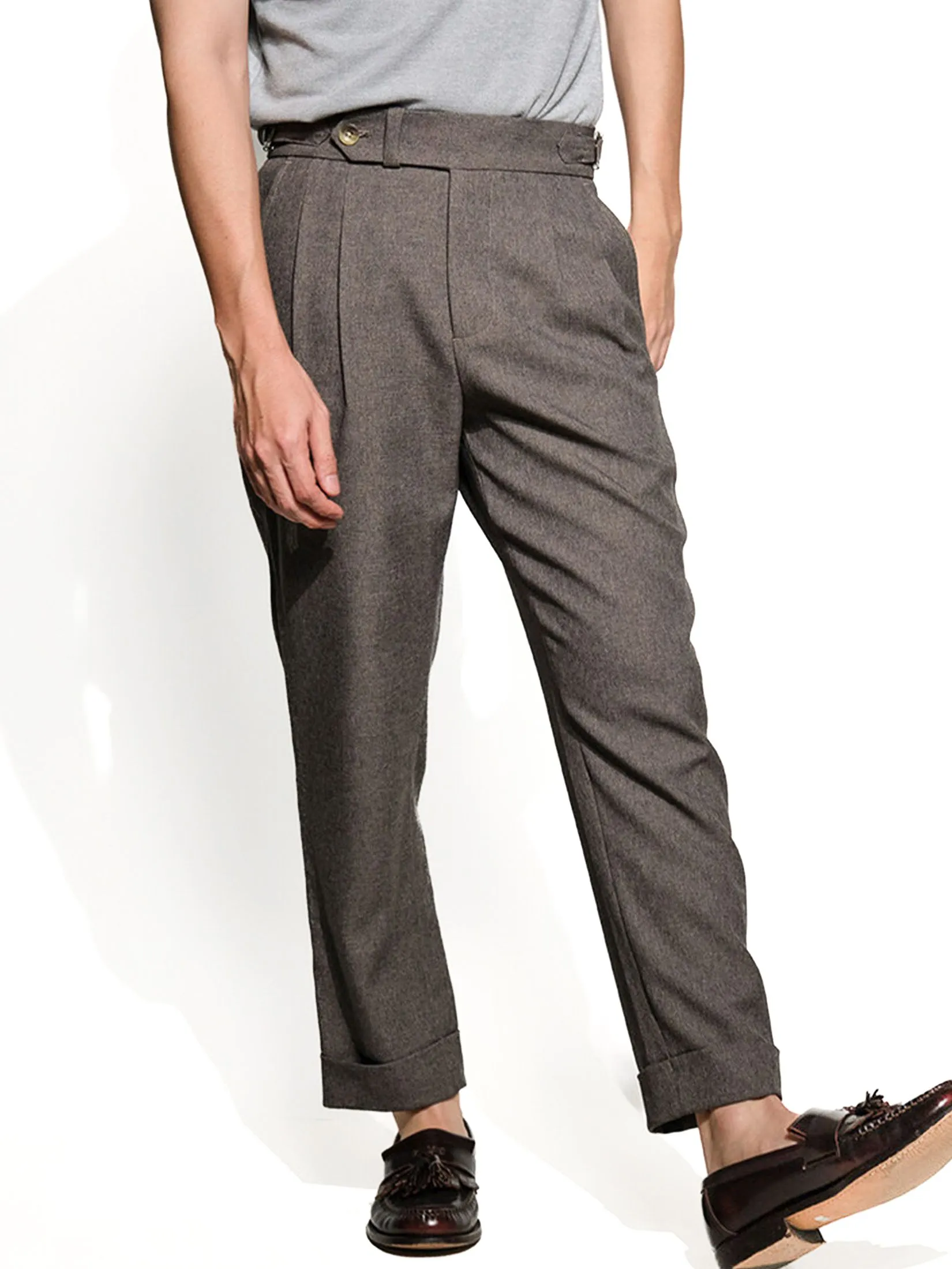 ERA-WON Men's Double belts trousers skinny crop fit Grey