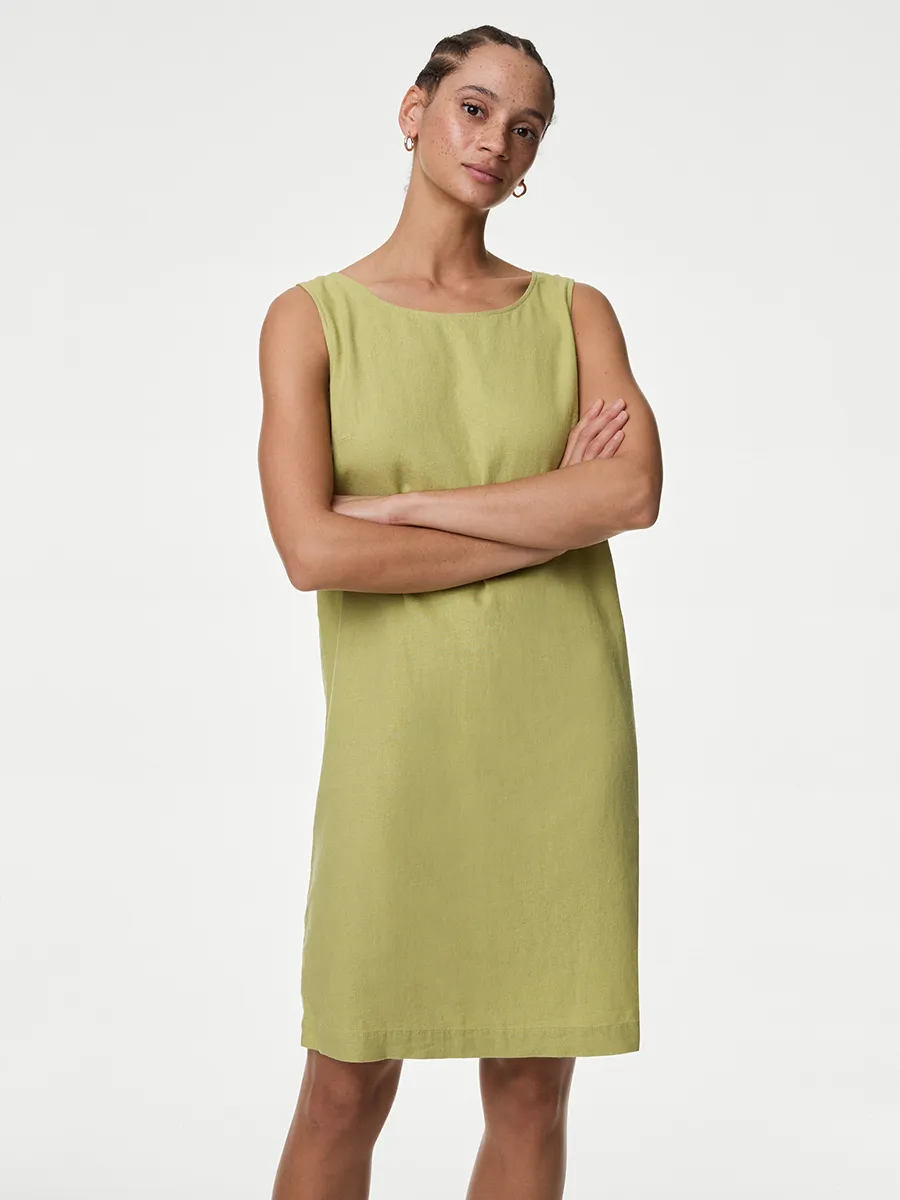 MARKS & SPENCER Women Dress Knee Length Shift Linen Rich Onyx