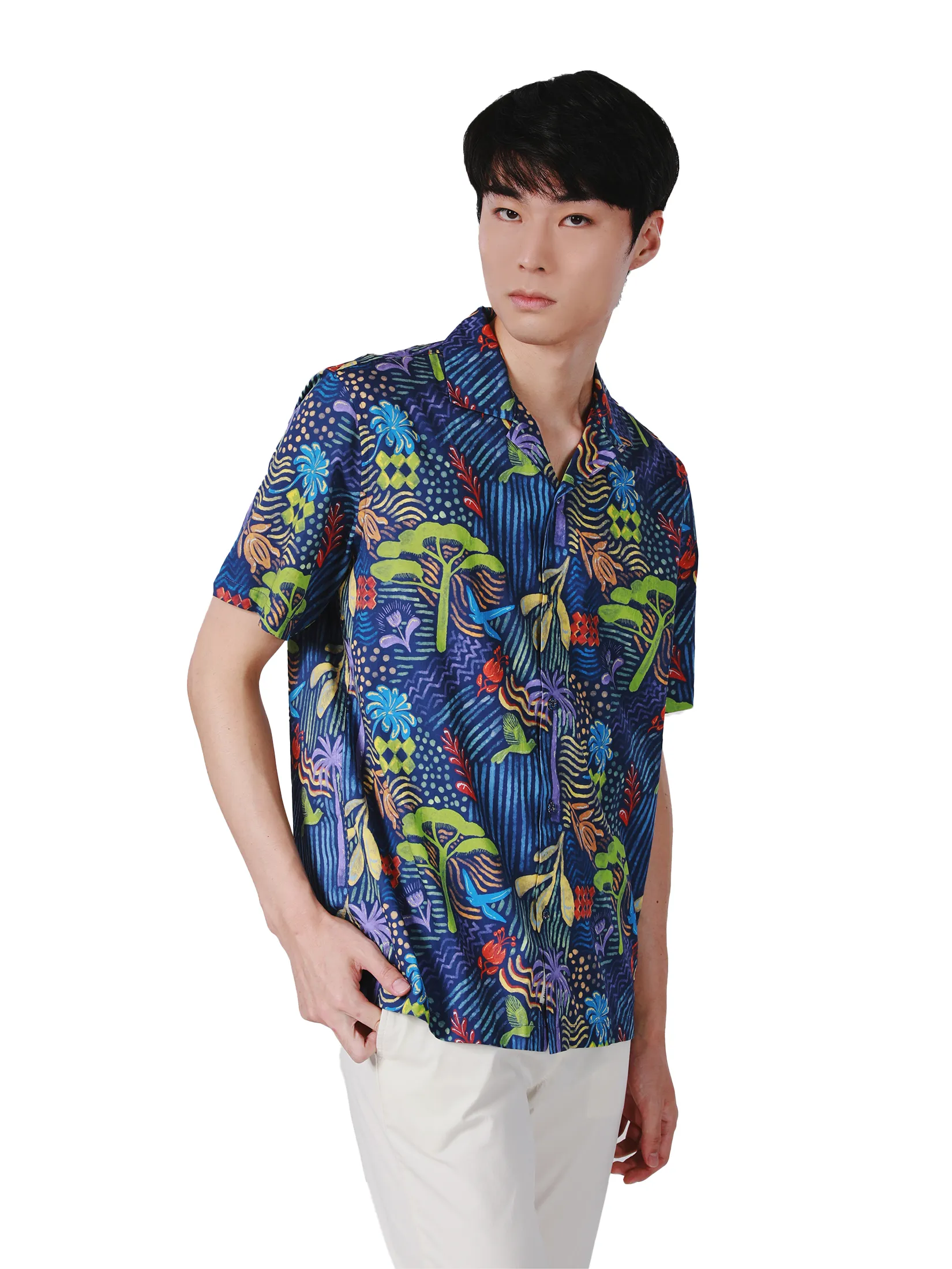 JOHN HENRY Men s Short Sleeves Hawaii Shirts (Relaxed Fit) SONGKRAN FESTIVAL Purple