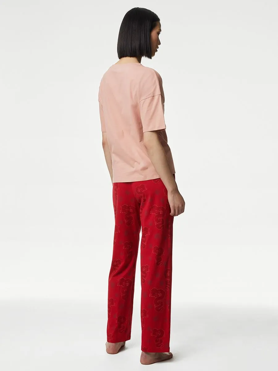 MARKS & SPENCER Women Pyjama Set Pure Cotton Lunar New Year Fire Brick