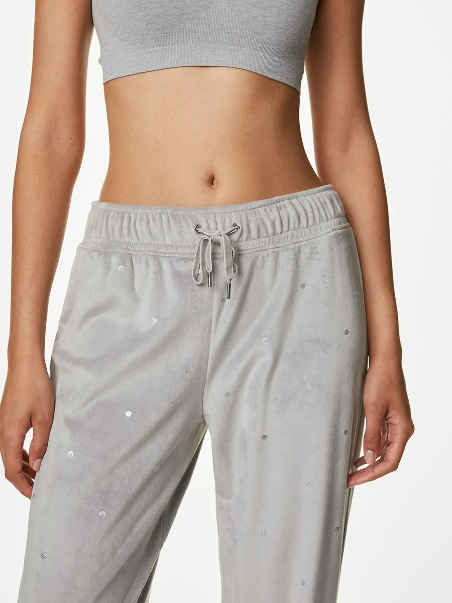 MARKS & SPENCER Women Joggers Flexifit Velour Polka Dot Lounge Medium Grey