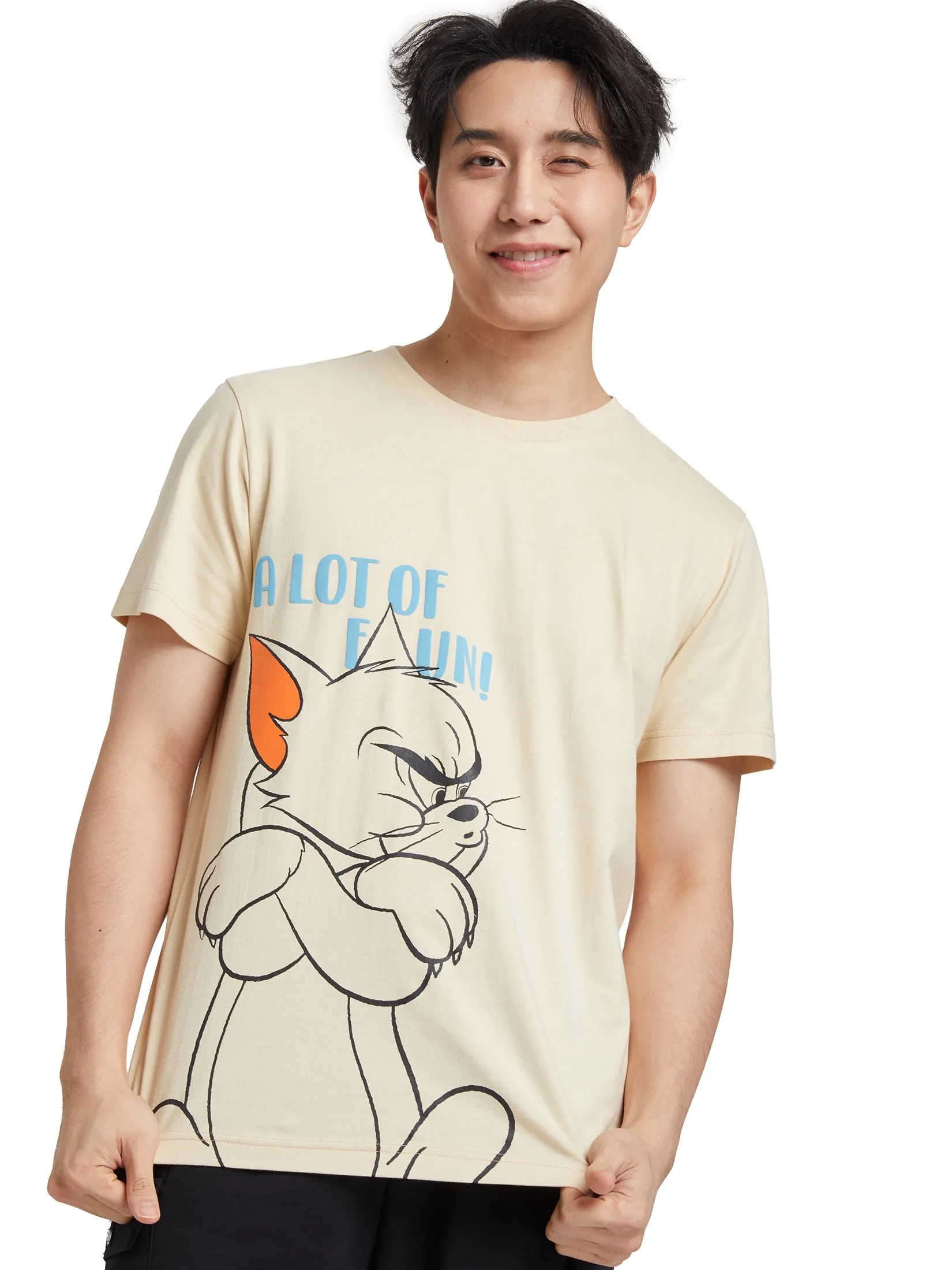 PACIFIC UNION Unisex T-Shirt Graphic Tom and Jerry Beige