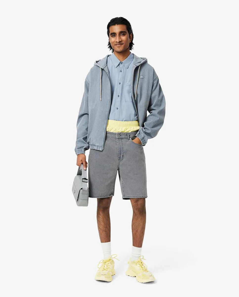 LACOSTE Washed Effect Dyed Denim Bermuda Shorts Blue