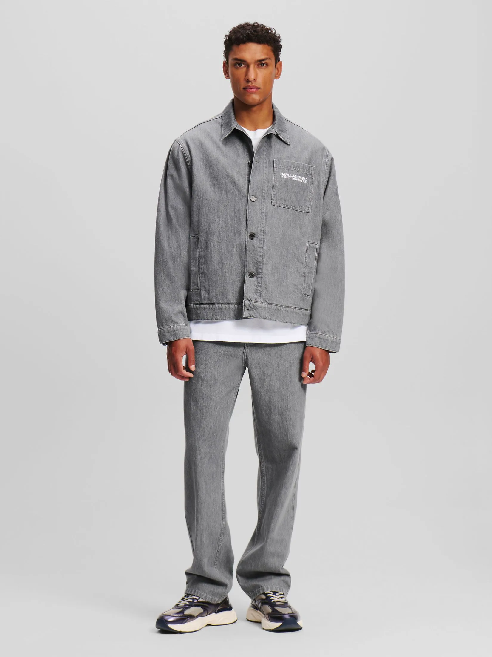 KARL LAGERFELD RSG WASHED DENIM JACKET WASHED WET WEATHER GREY