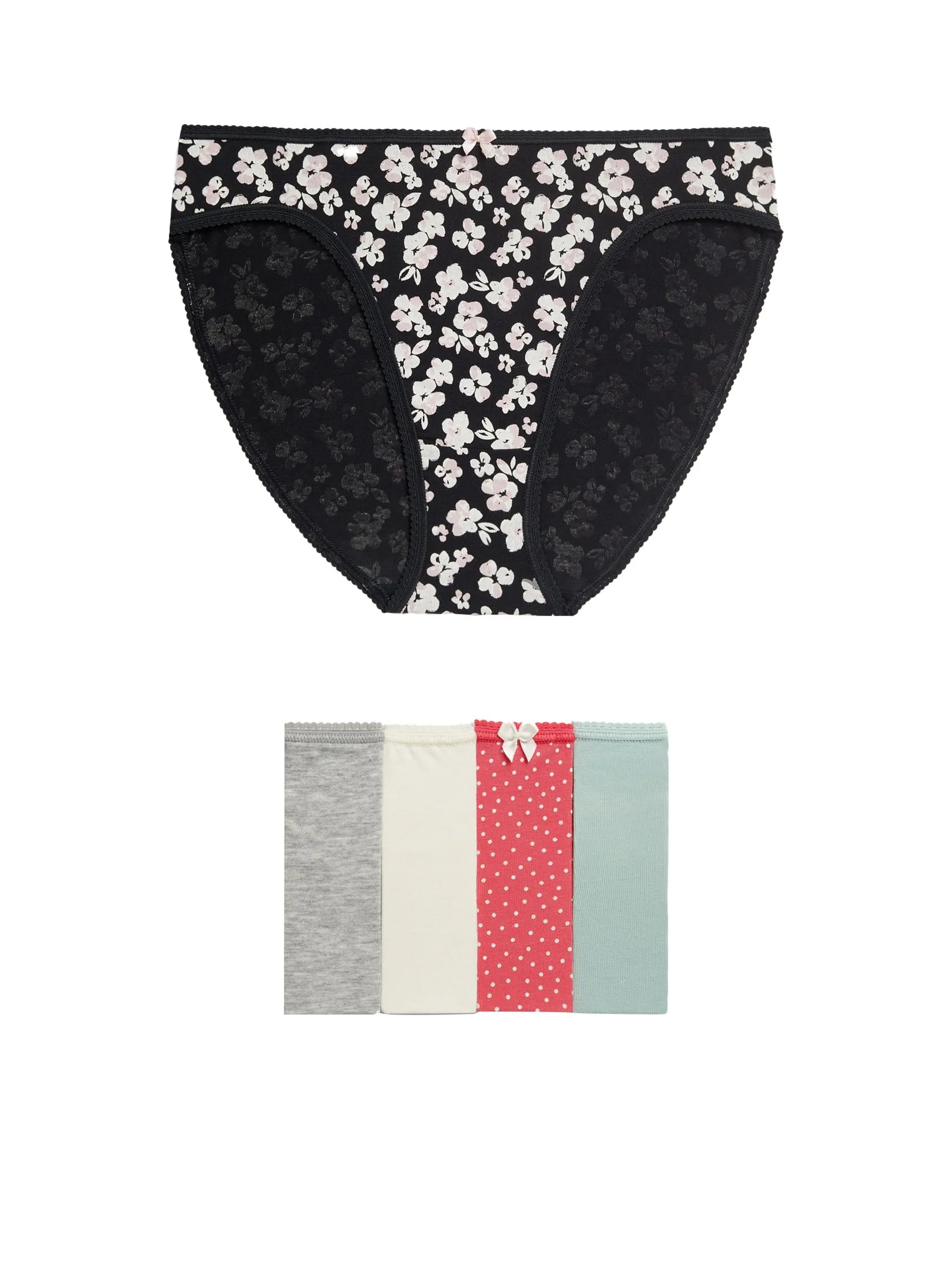 MARKS & SPENCER Women Briefs High Leg Knickers Cotton Lycra 5pk Multi-Color