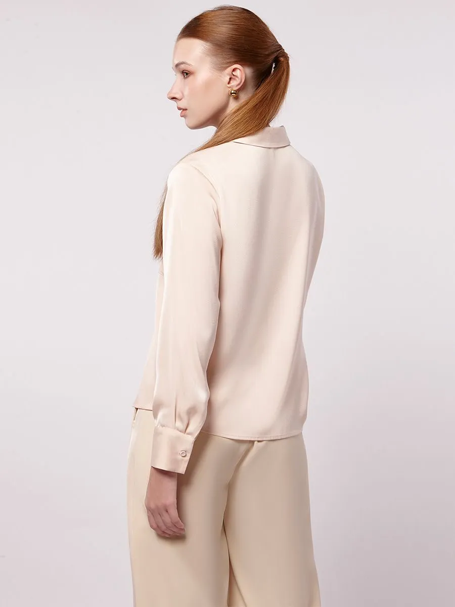 ESPADA Long Sleeve Satin Shirt Women Beige