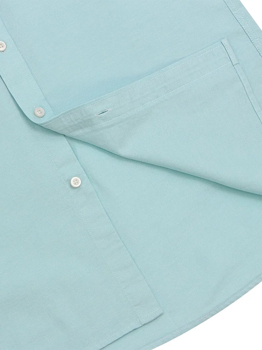 GIORDANO Men's Long Sleeve Embroidery Oxford Shirt Teal Green