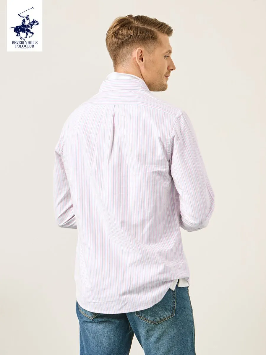 BEVERLY HILLS POLO CLUB Men Oxford Relax Fit Shirt Long Sleeve, Striped